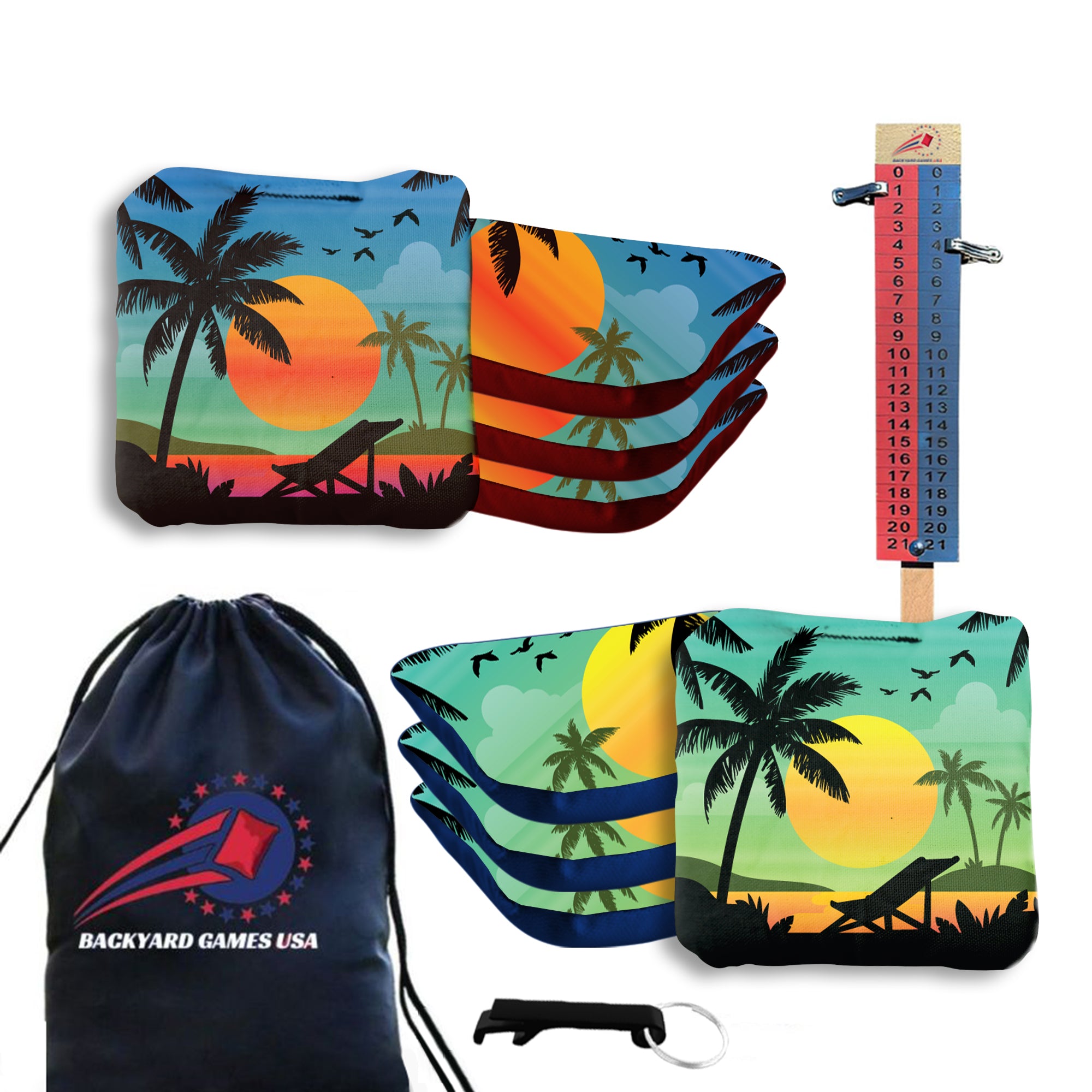 Green Blue Beach Cornhole Bags - Set of 8
