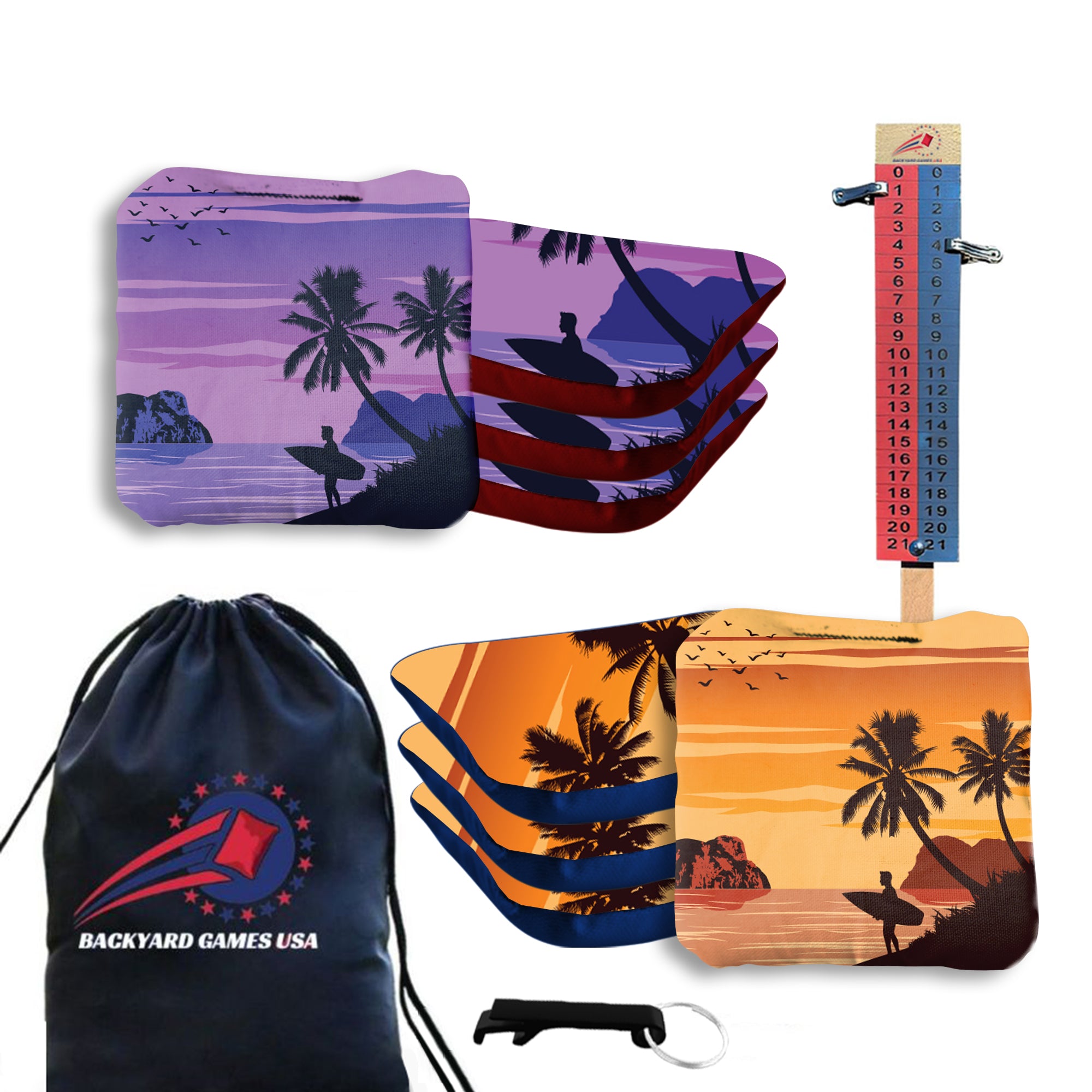 Orange Purple Beach Cornhole Bags - Set of 8