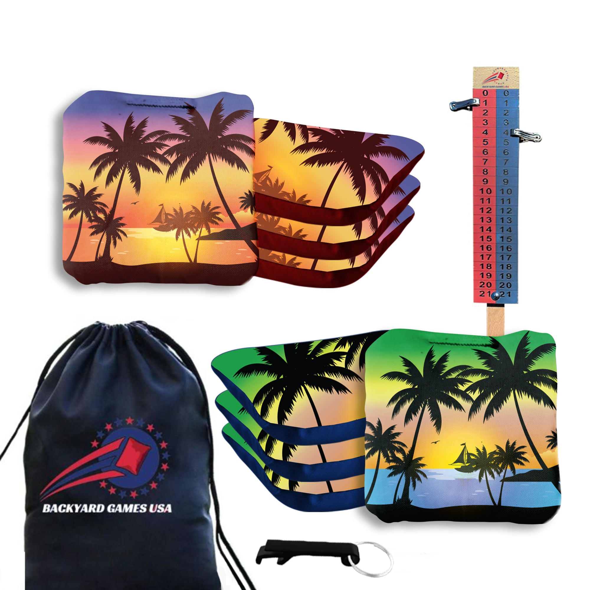 Purple Green Beach Cornhole Bags - Set of 8