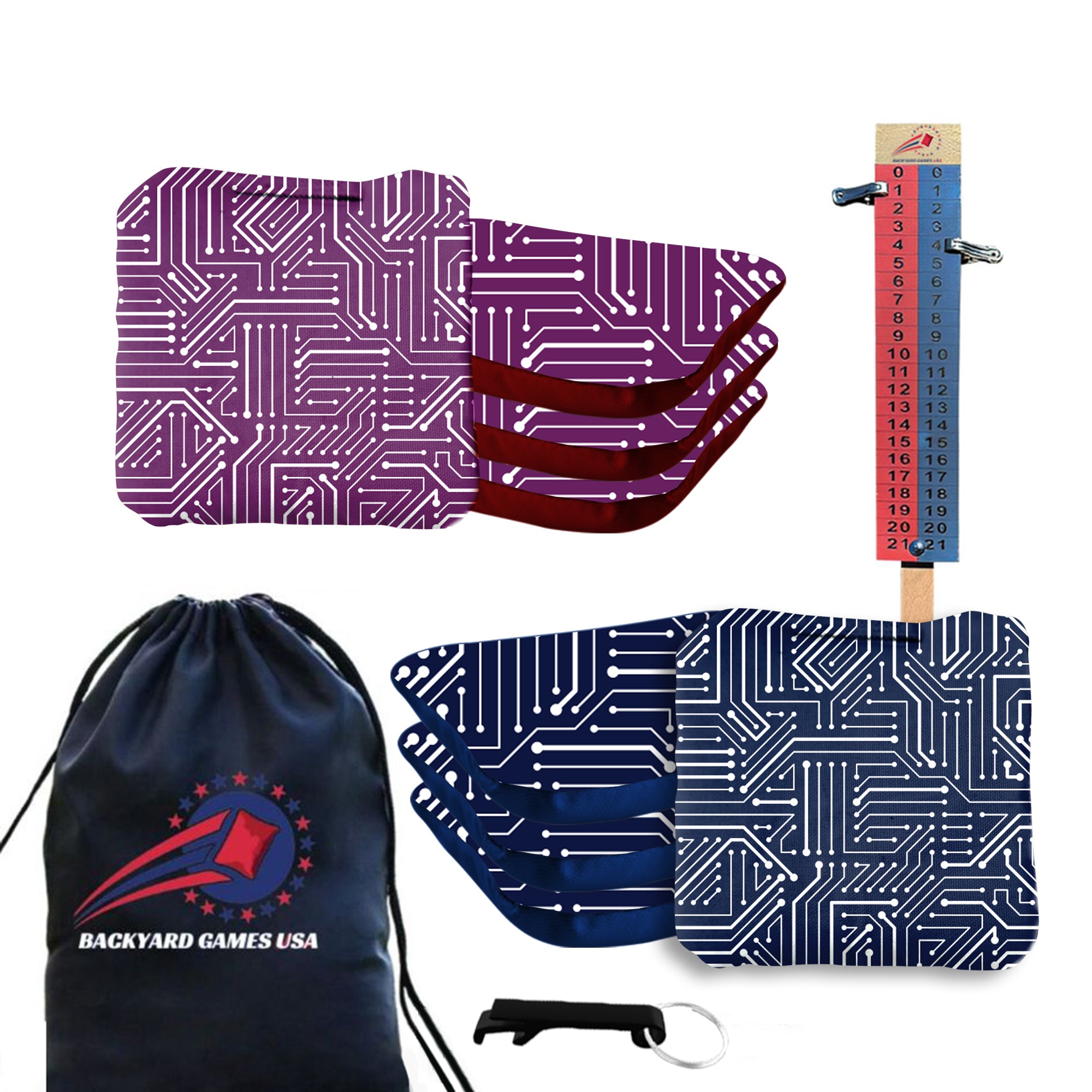 Blue Purple Tech Cornhole Bags - Set of 8