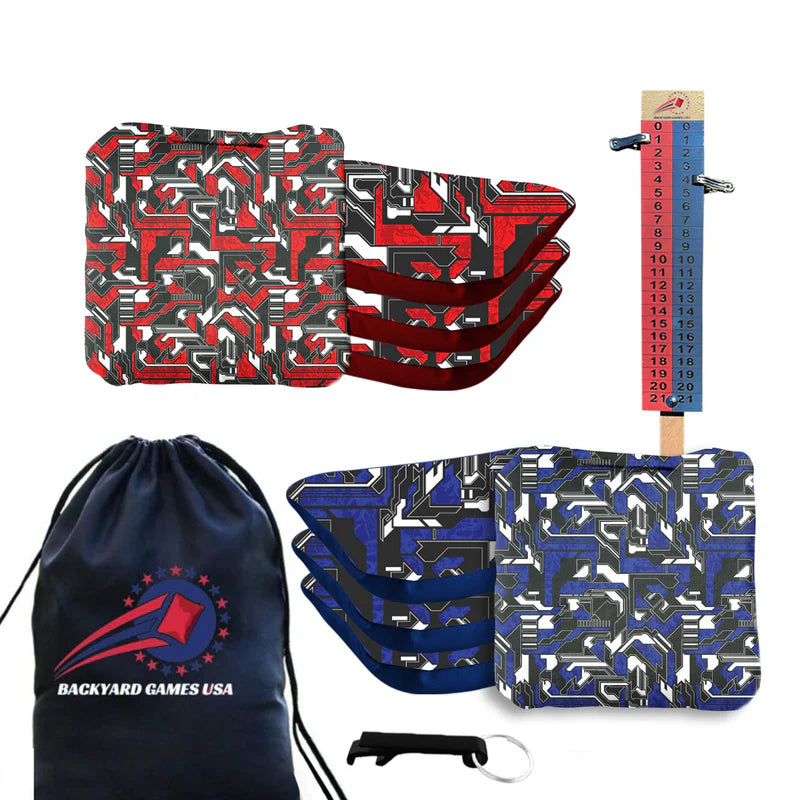 Blue Red Tech Fusion Cornhole Bags - Set of 8