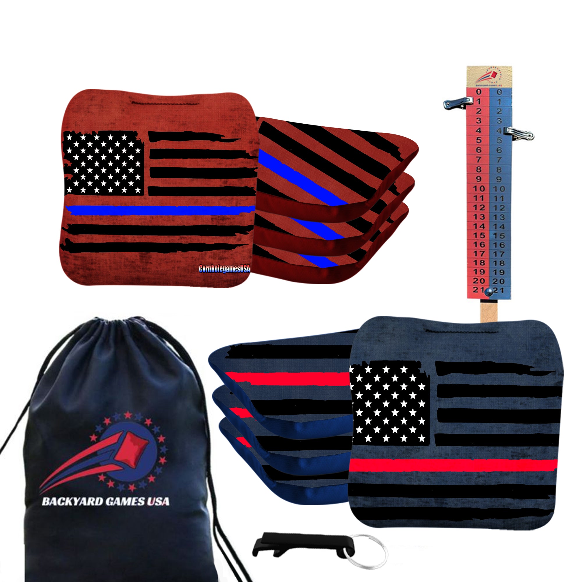 Blue Line Red Line Cornhole Bags - Set of 8