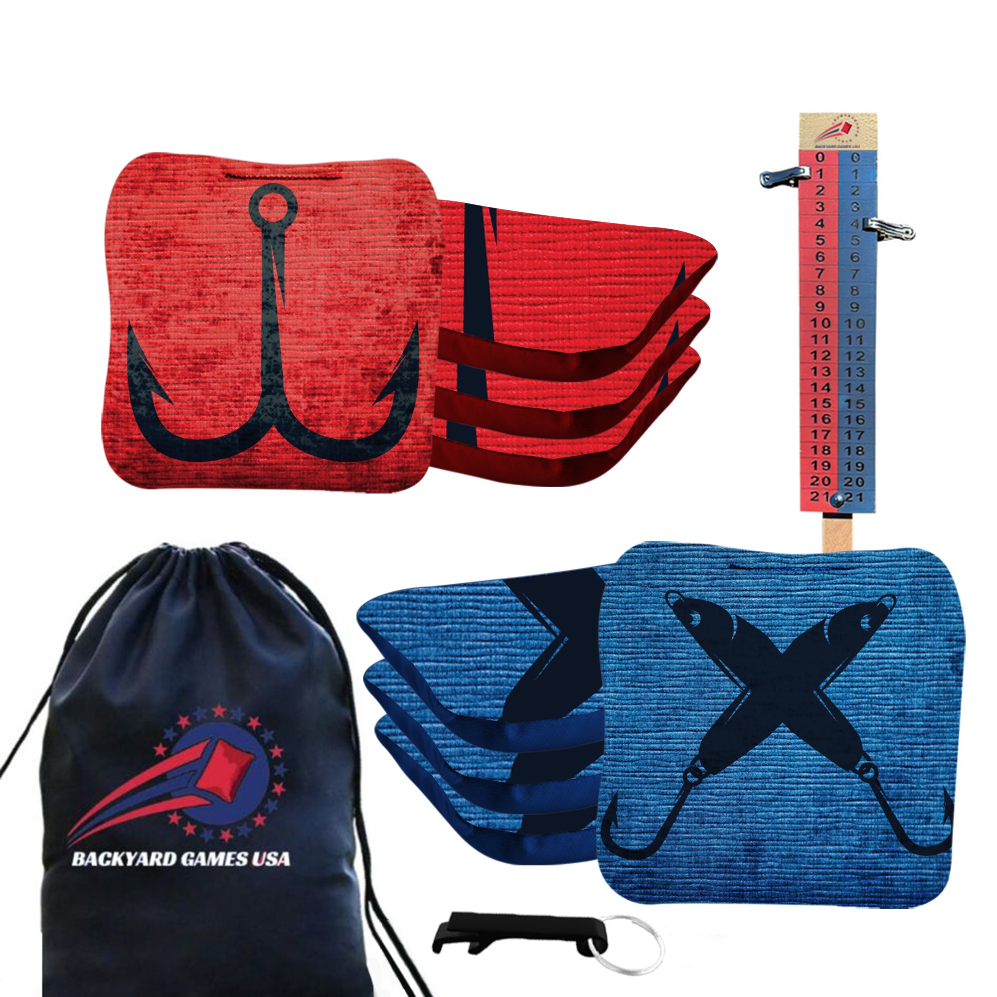 Red Blue Hooks Cornhole Bags - Set of 8