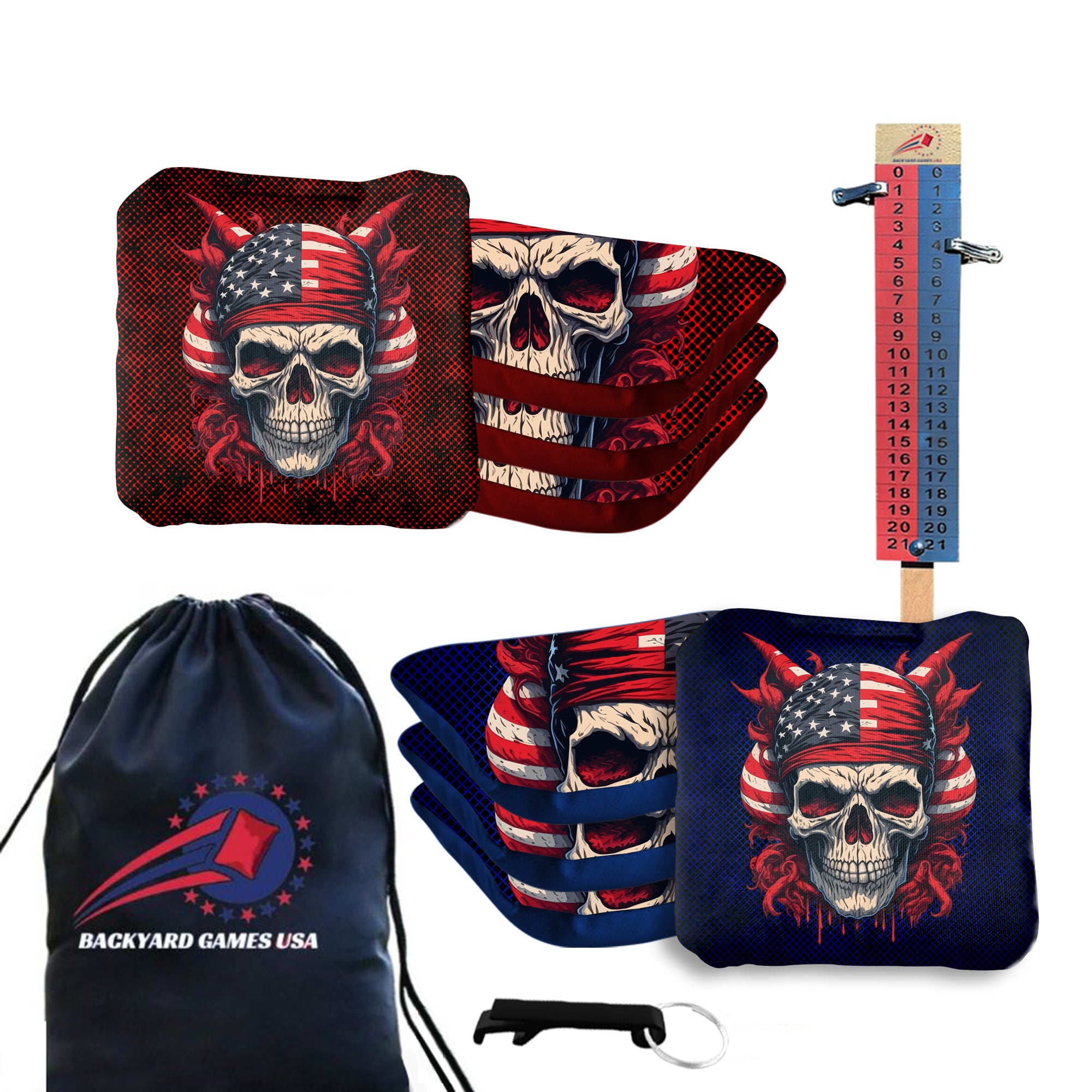 Skull Red Blue Cornhole Bags - Set of 8