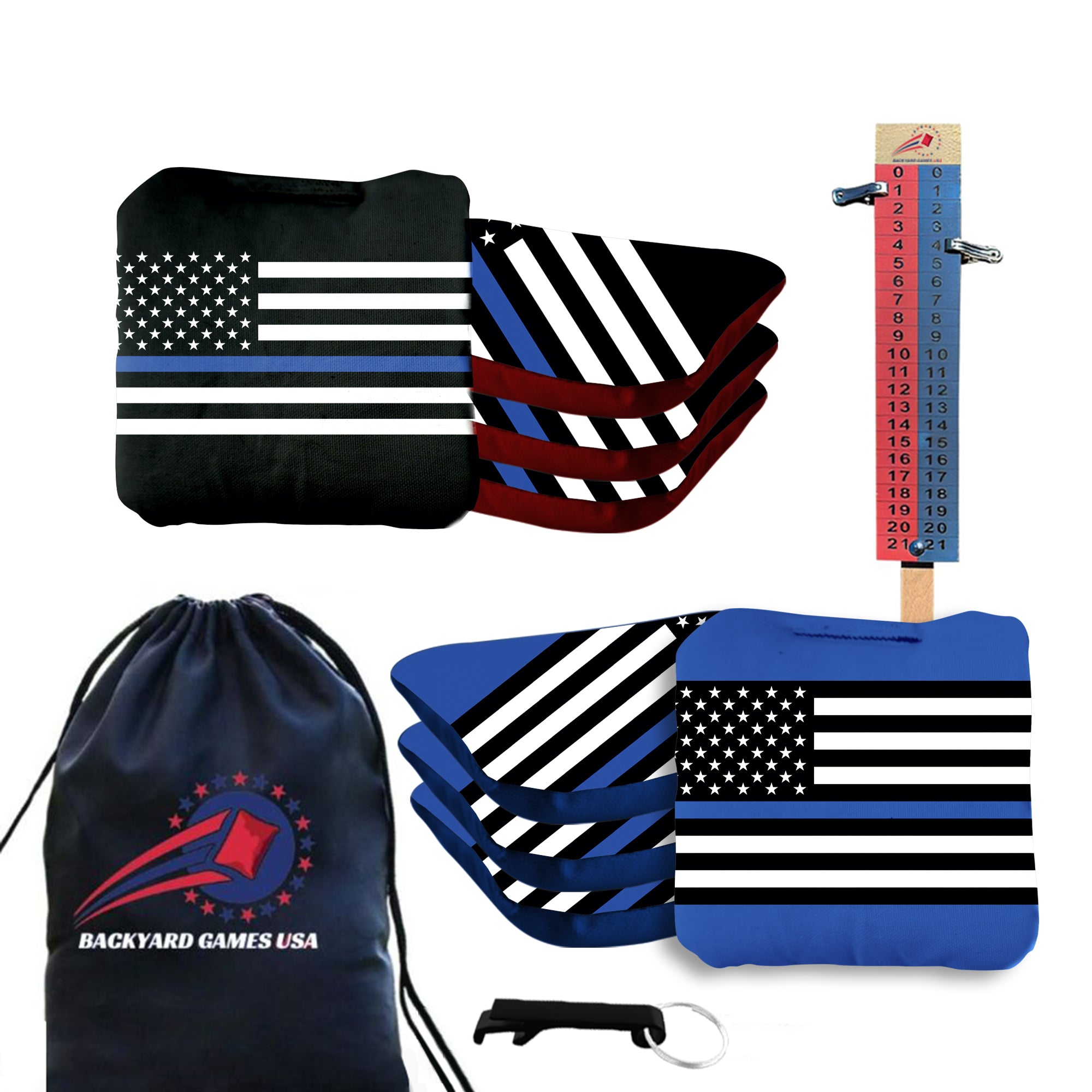 Blue Lines Flag Cornhole Bags - Set of 8
