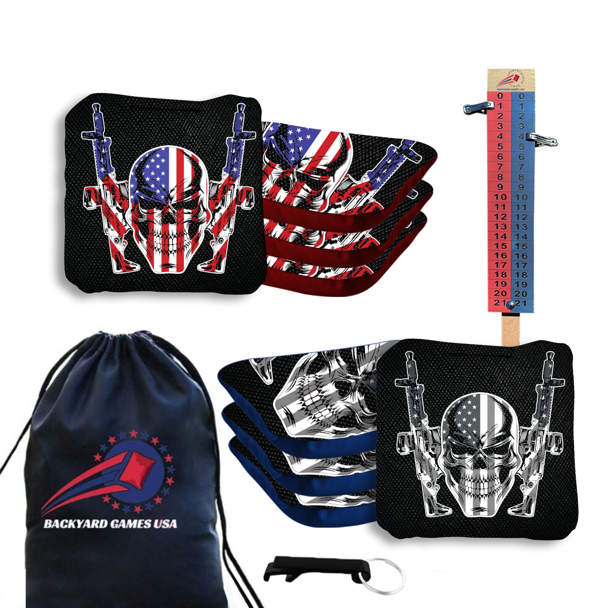 Flag Skull Guns Cornhole Bags - Set of 8