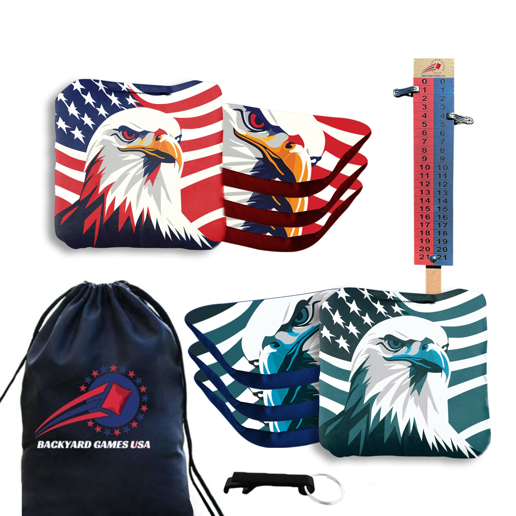 Red Blue Eagle Cornhole Bags - Set of 8