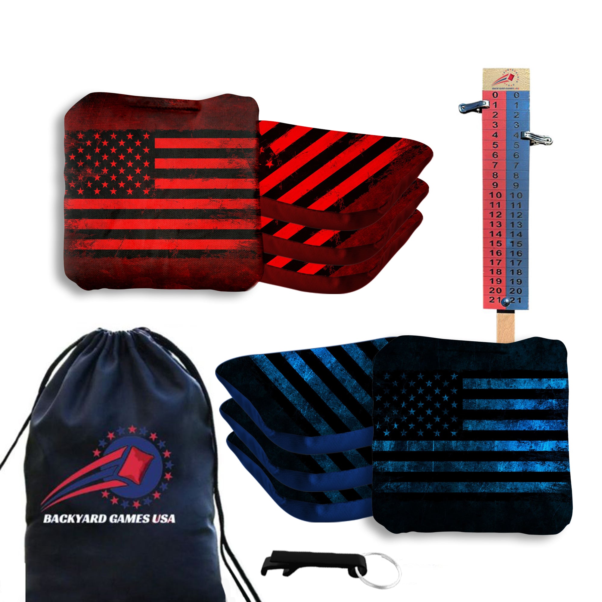 Blue Red Lines Cornhole Bags - Set of 8