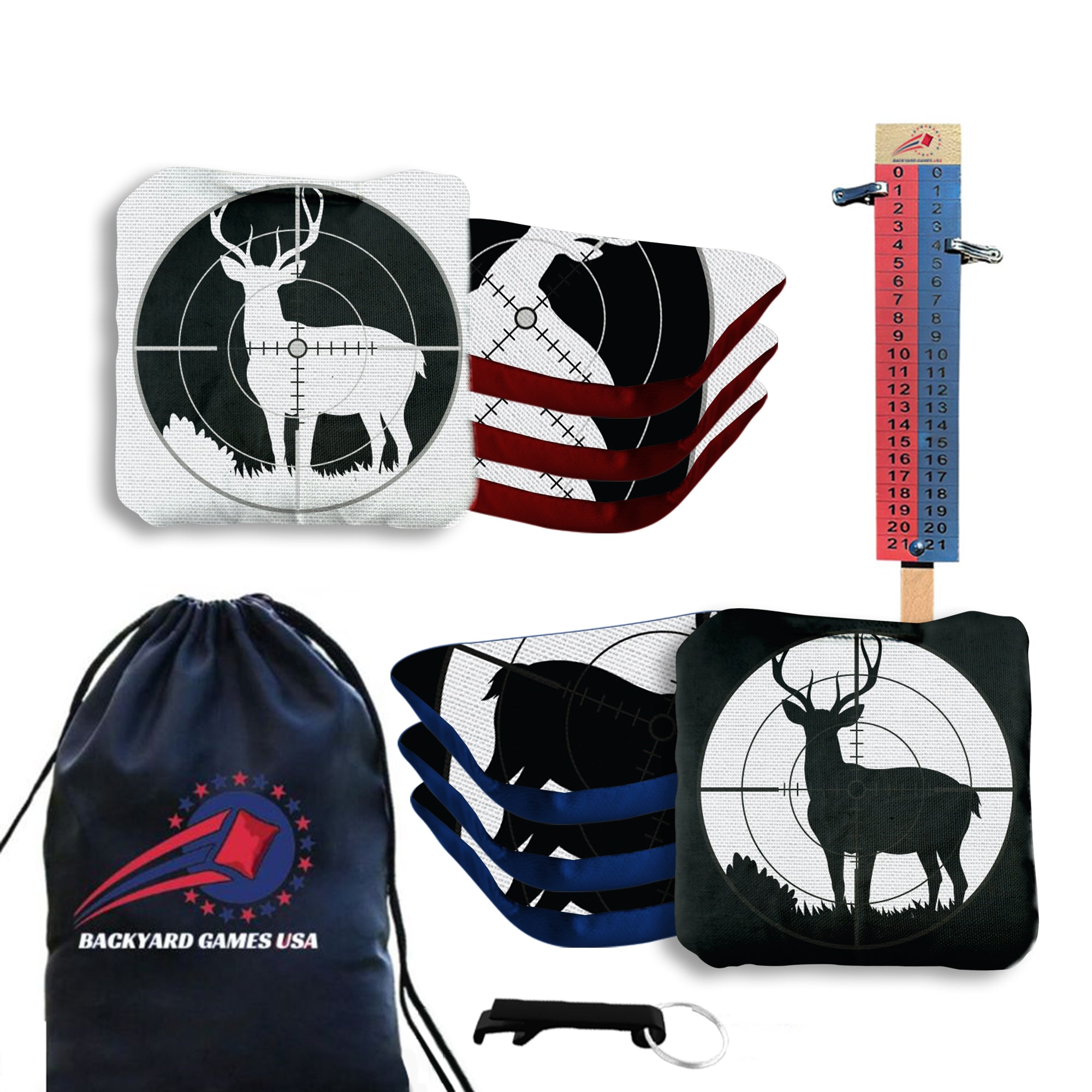 Black White Deer in Scope Cornhole Bags - Set of 8