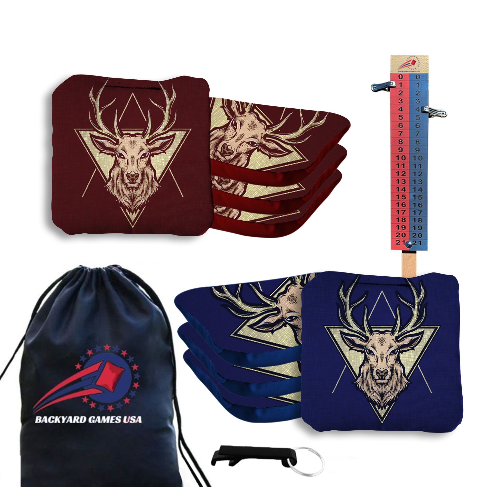 Red Blue Deer Cornhole Bags - Set of 8