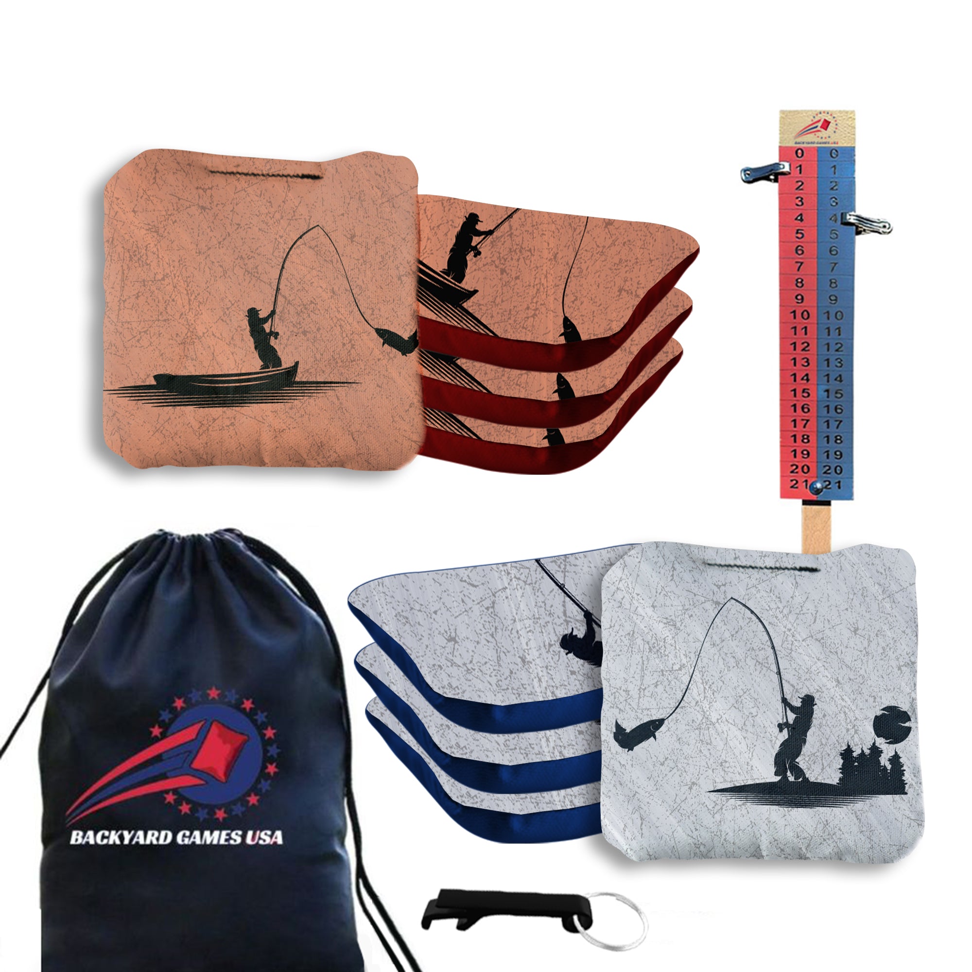 Fish on Rod Cornhole Bags - Set of 8