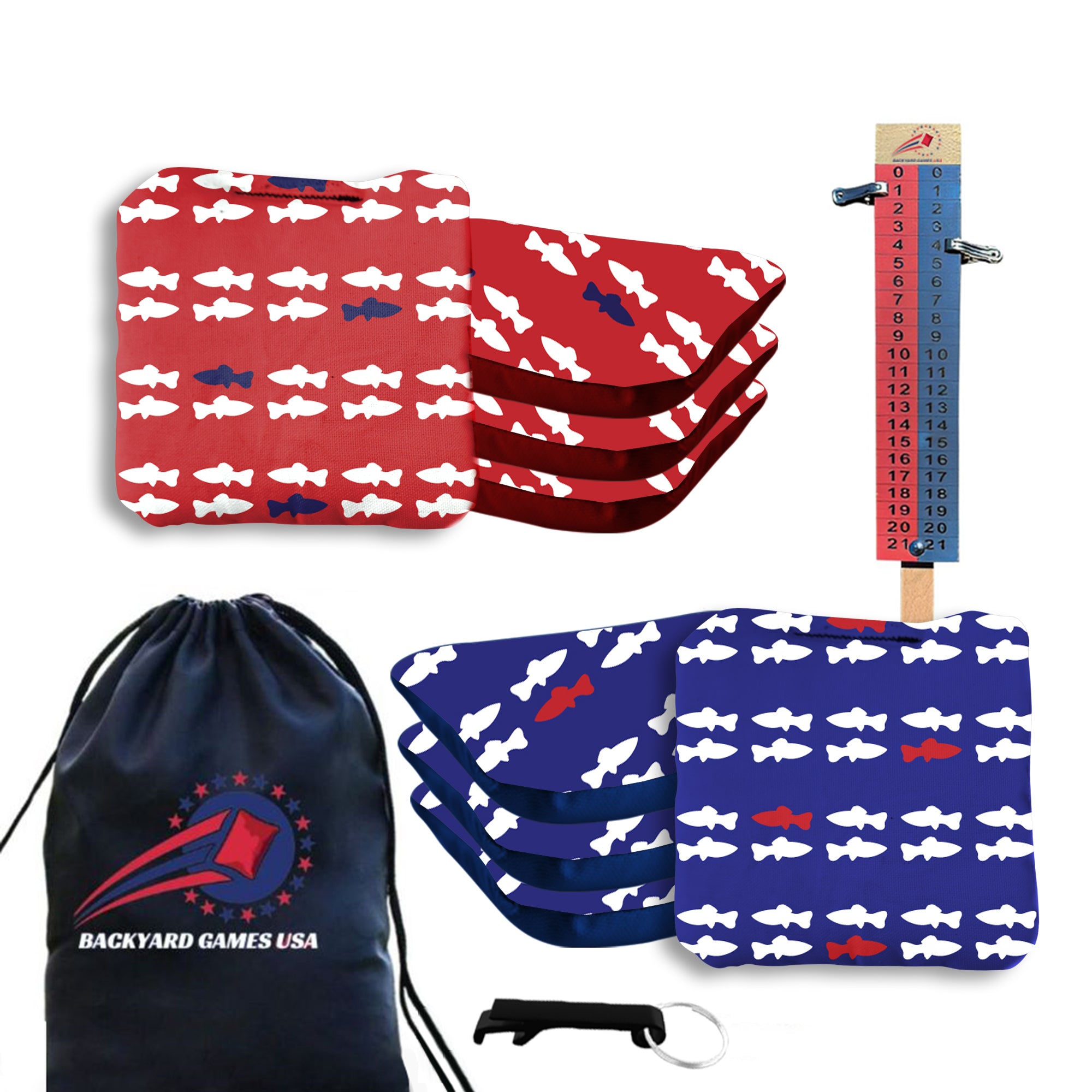 Red Blue Fish Cornhole Bags - Set of 8