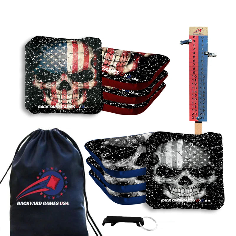 Red Grey Skull Cornhole Bags - Set of 8