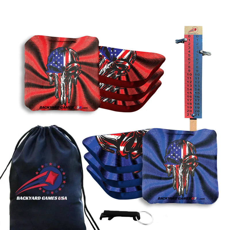 Red Blue Skull Cornhole Bags - Set of 8