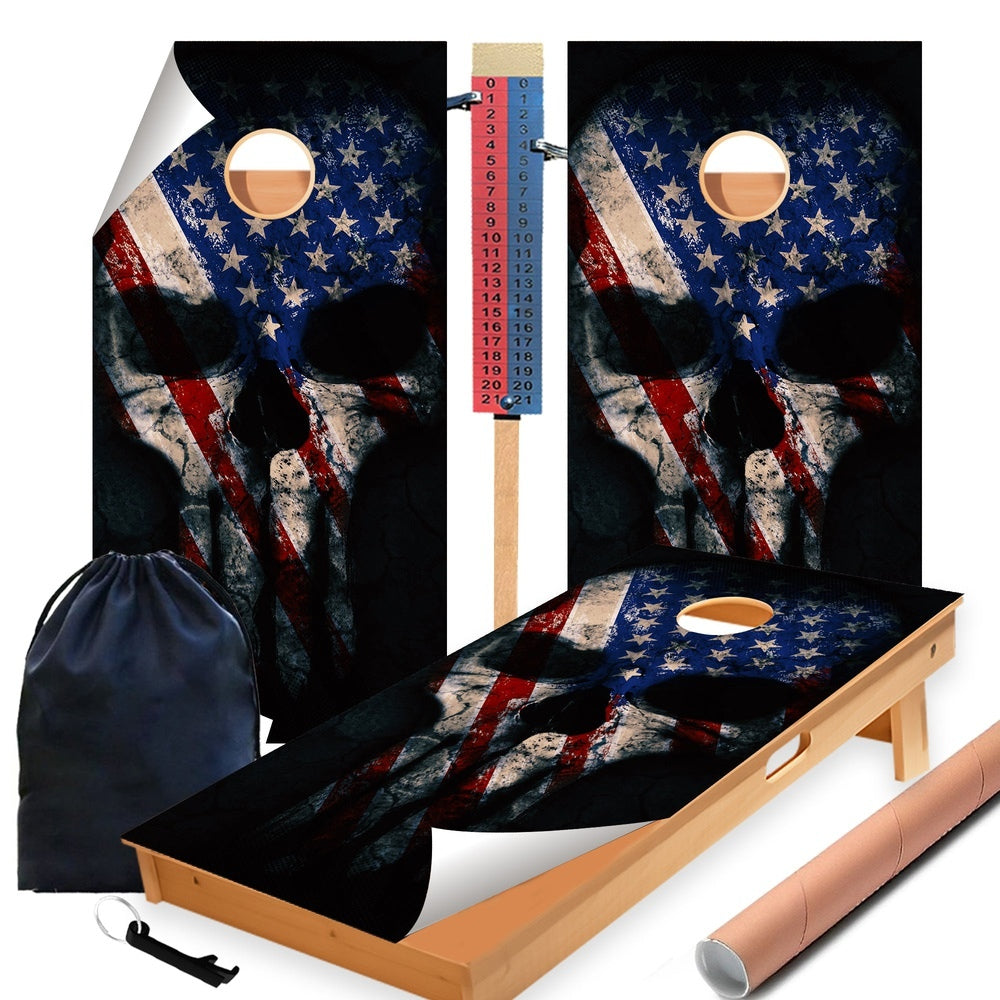 Punisher Red Blue Skull Cornhole Boards Wraps (Set of 2)
