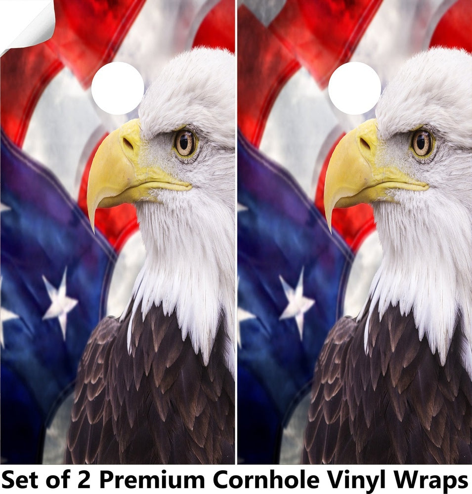 Right Bald Eagle Cornhole Boards Wraps (Set of 2)