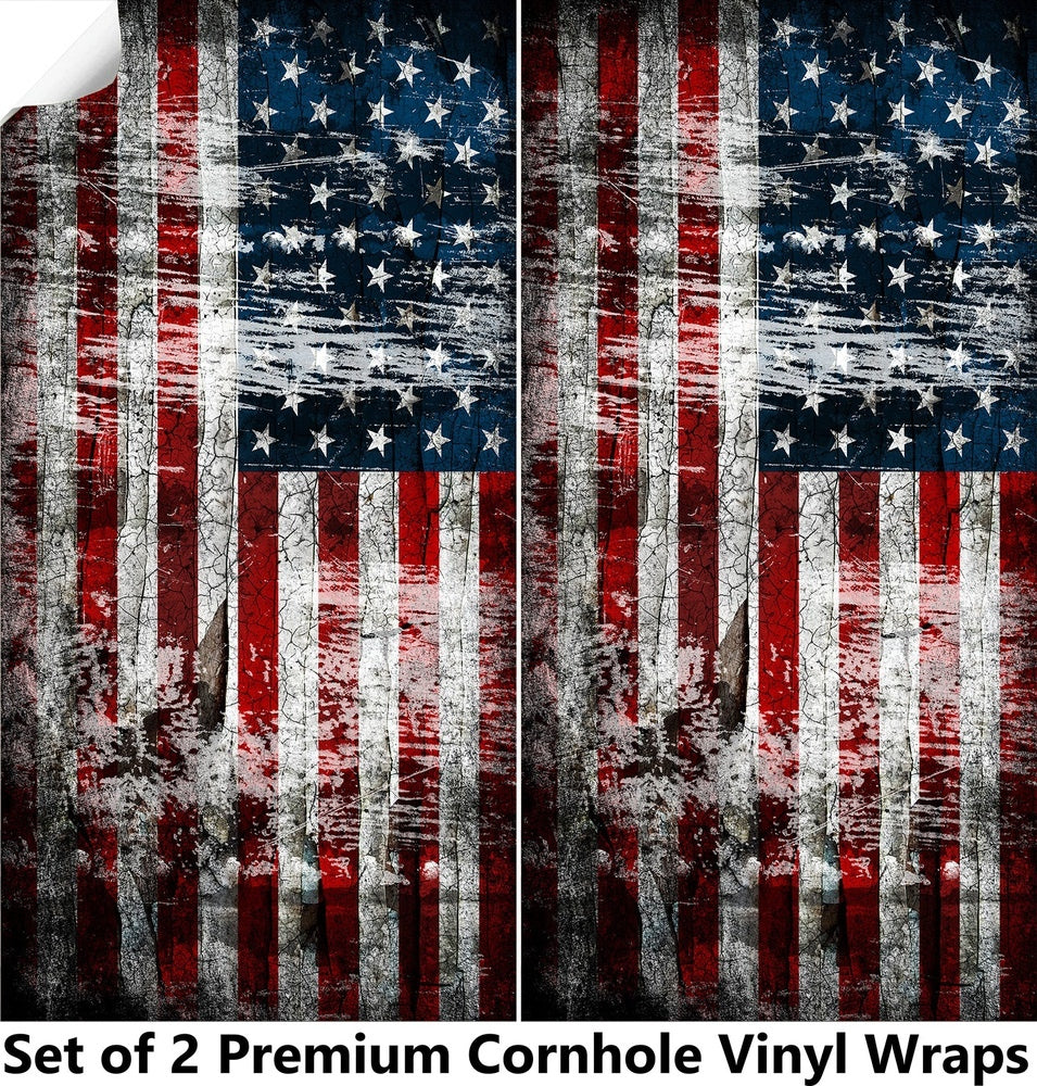 Rustic Flag Cornhole Boards Wraps (Set of 2)