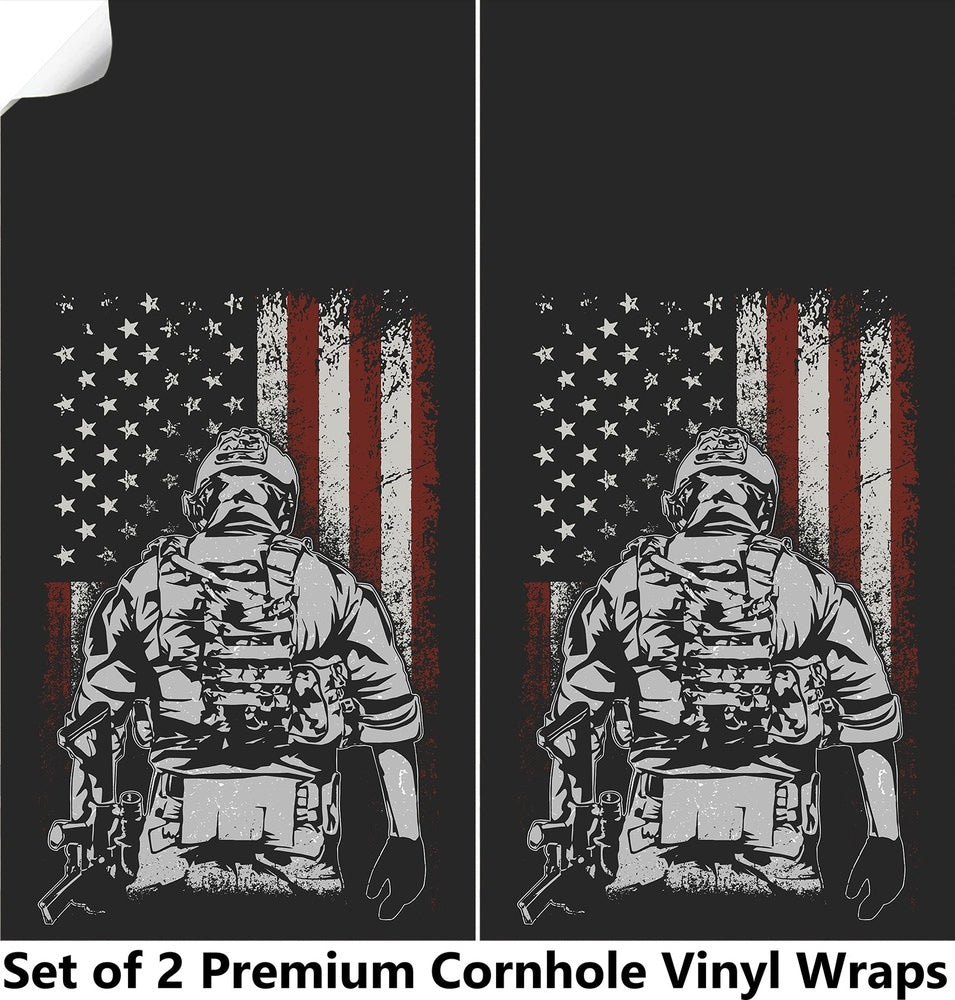 Soldier Flag Cornhole Boards Wraps (Set of 2)