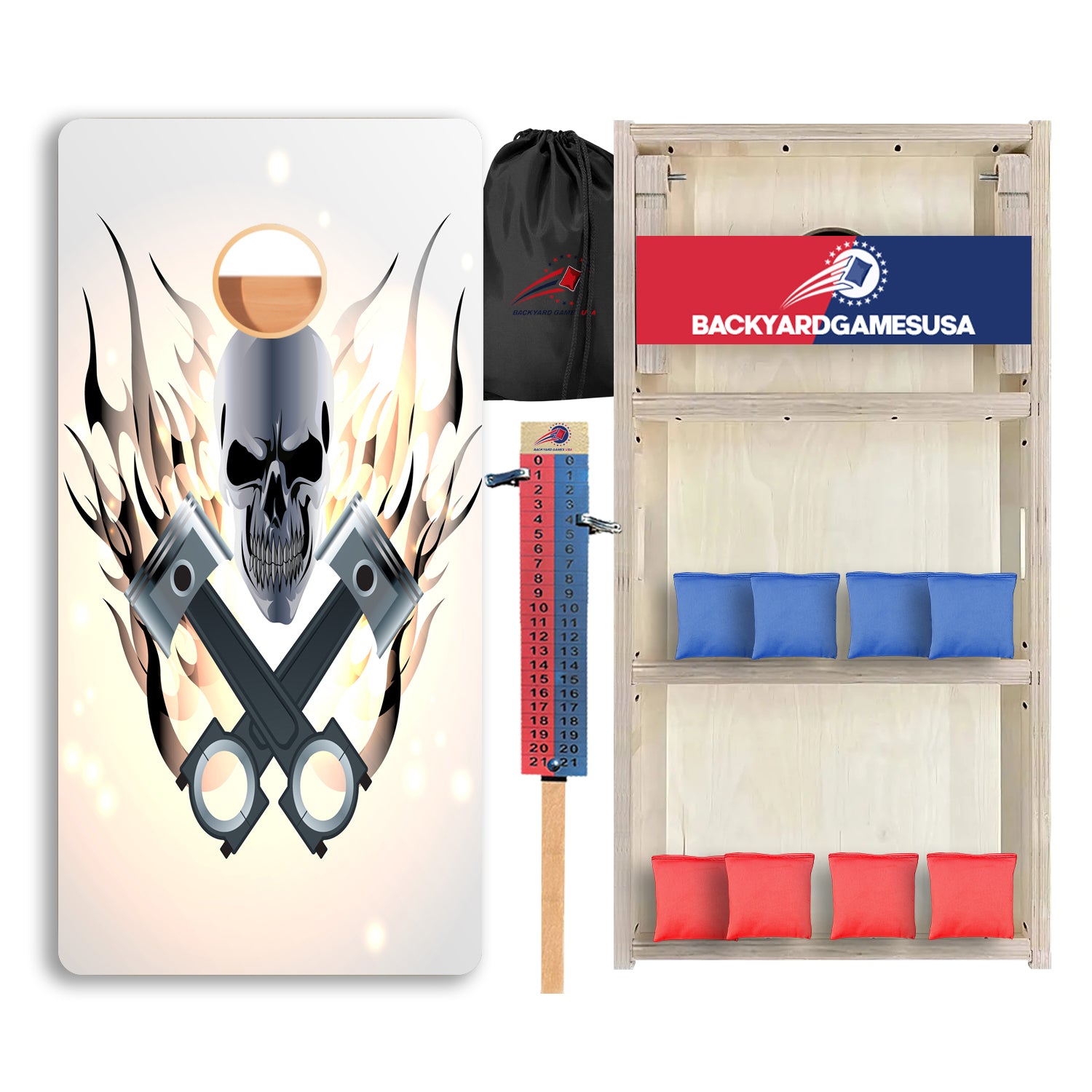 White Flame Skull Professional Cornhole Boards