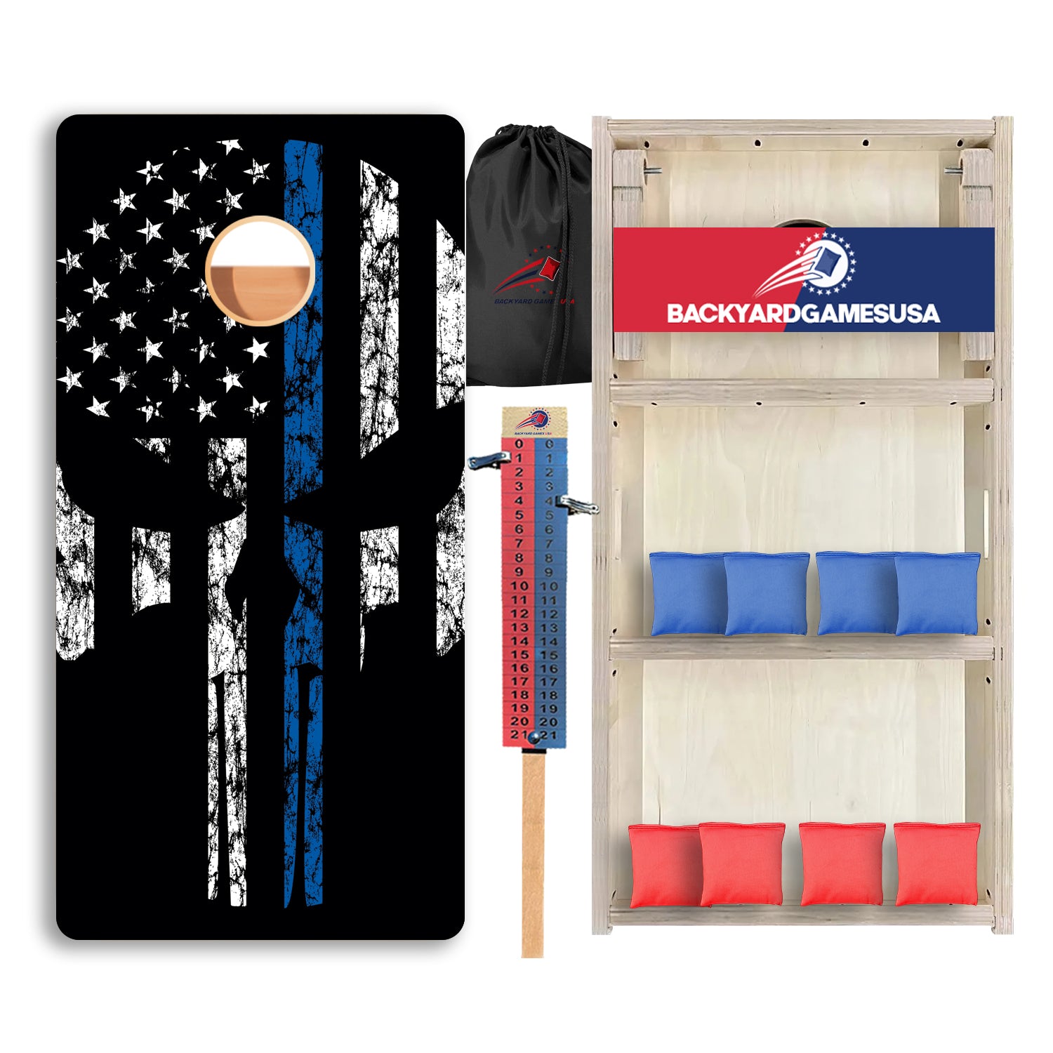 Blue Line Skull Professional Cornhole Boards