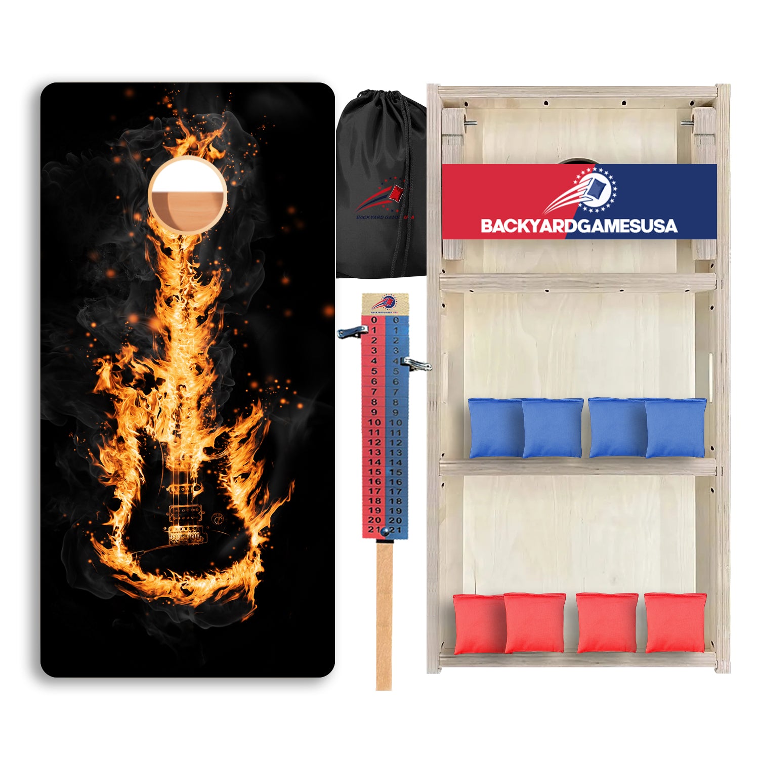 Black Guitar Fire Professional Cornhole Boards