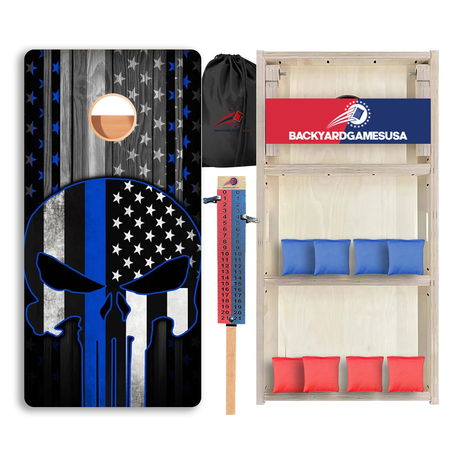 Blue Line Skull Professional Cornhole Boards
