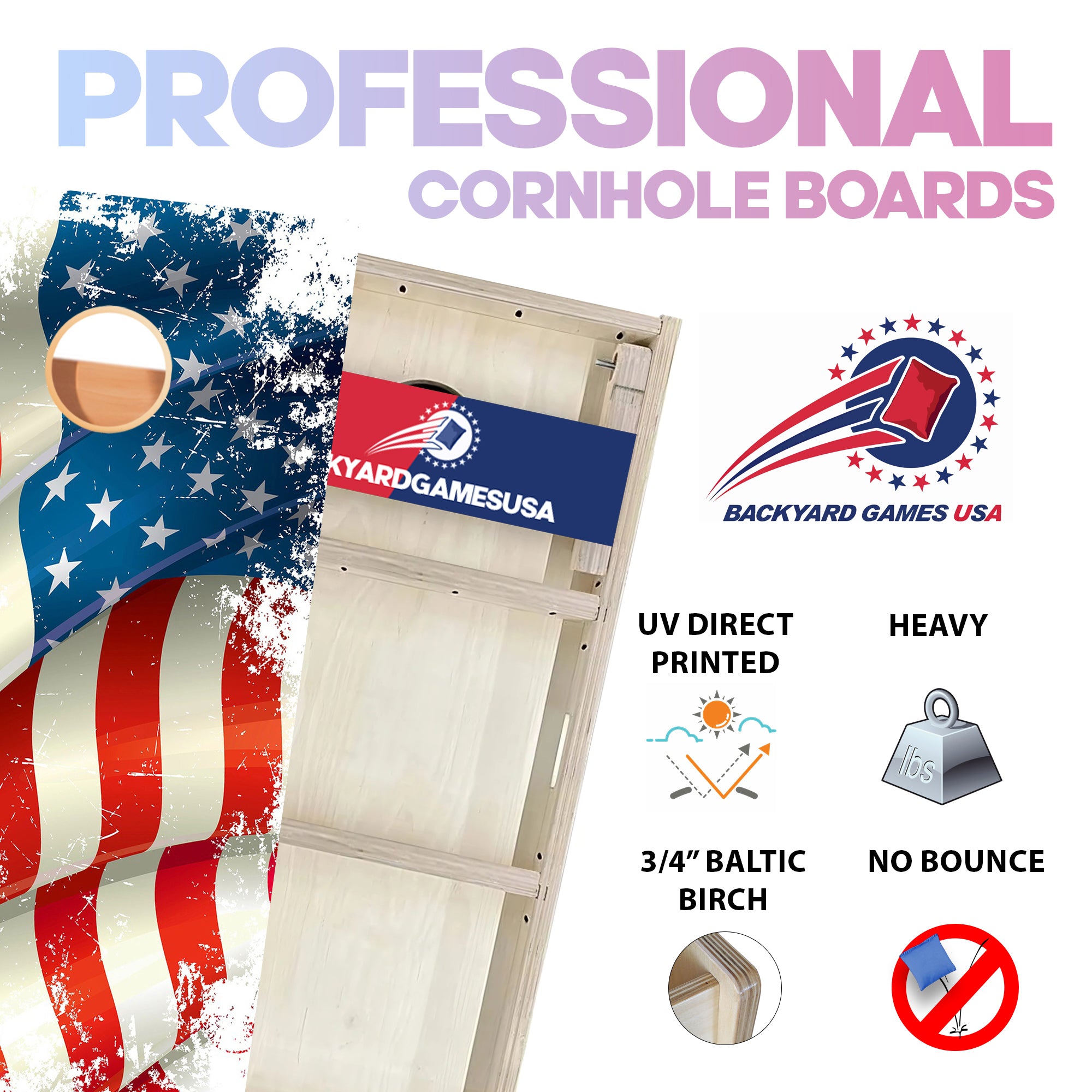 White Distressed Flag Professional Cornhole Boards