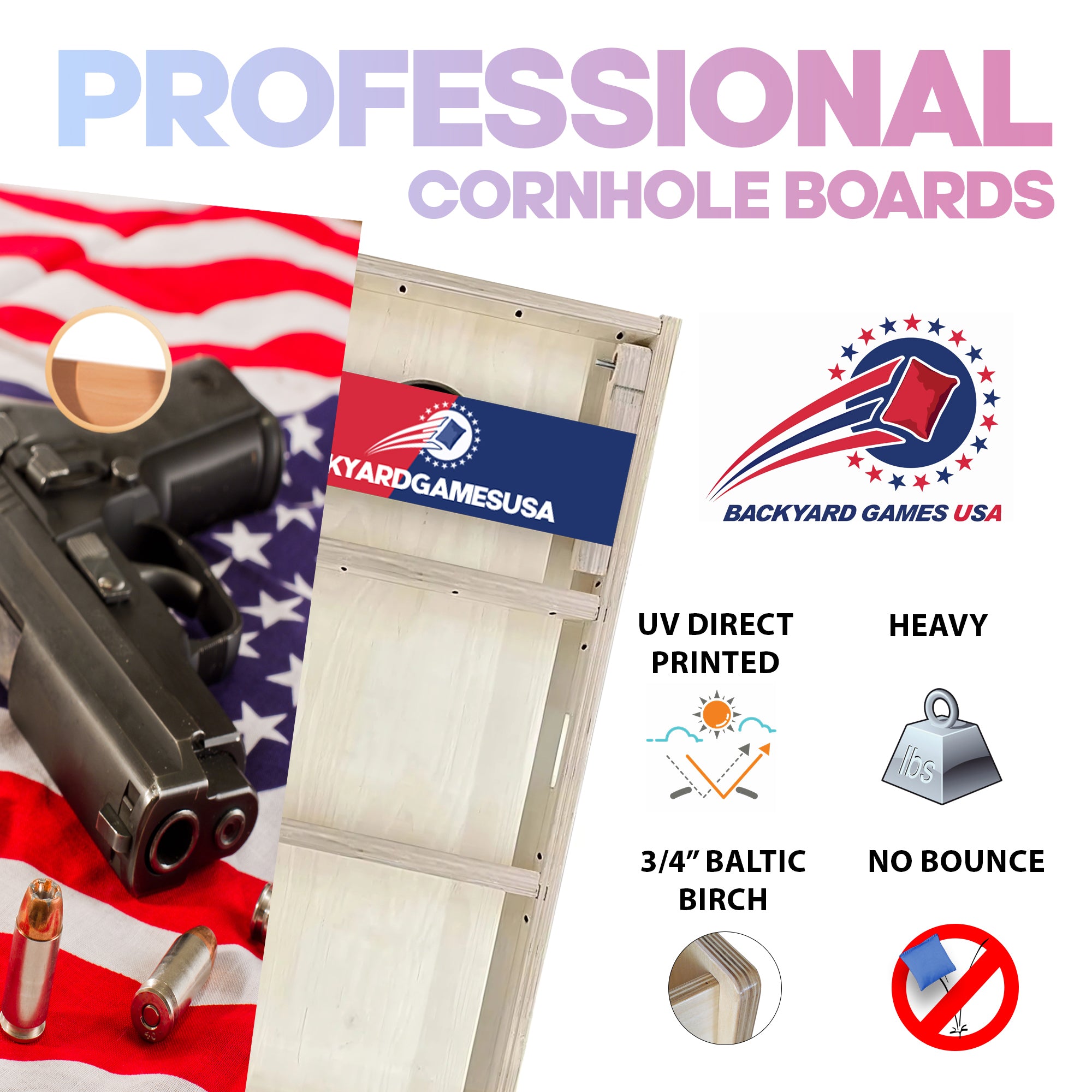 Gun Flag with Bullets Professional Cornhole Boards