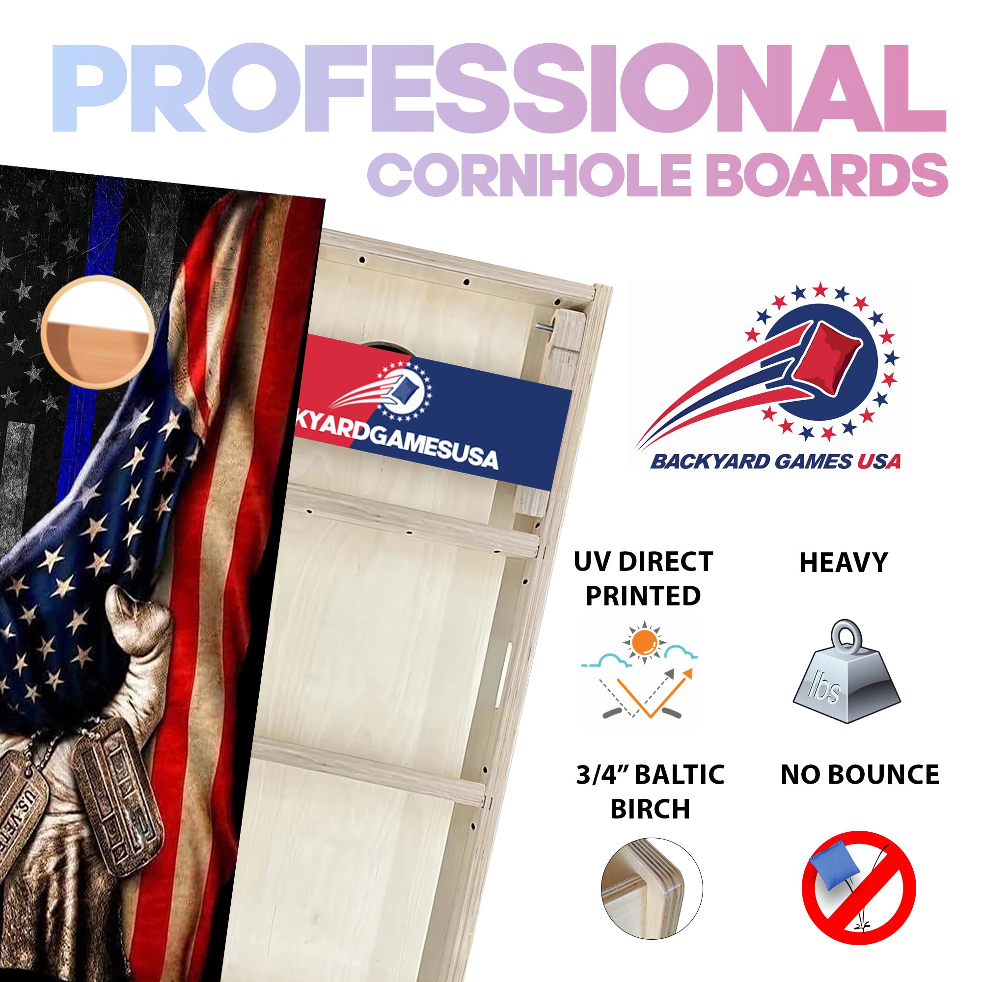 Blue Line Flag Getting Pulled Professional Cornhole Boards