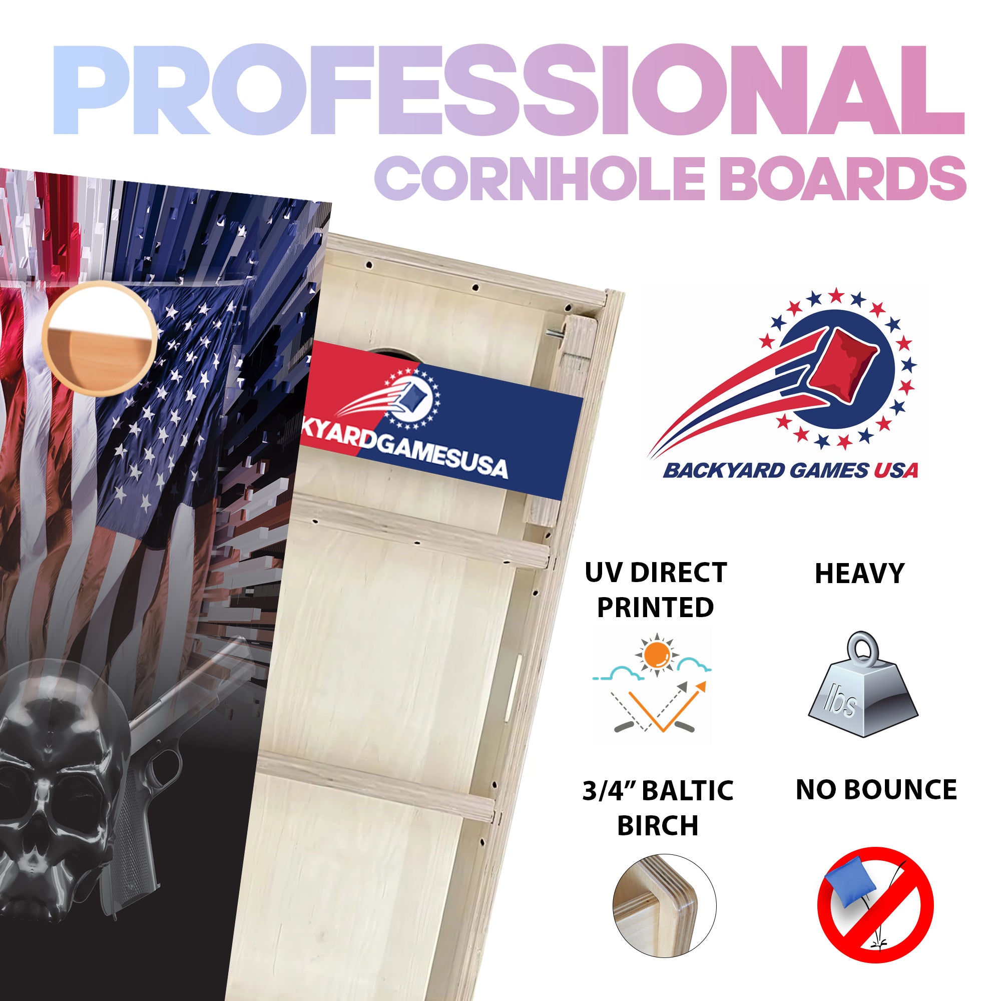 Skull Guns Flag Professional Cornhole Boards