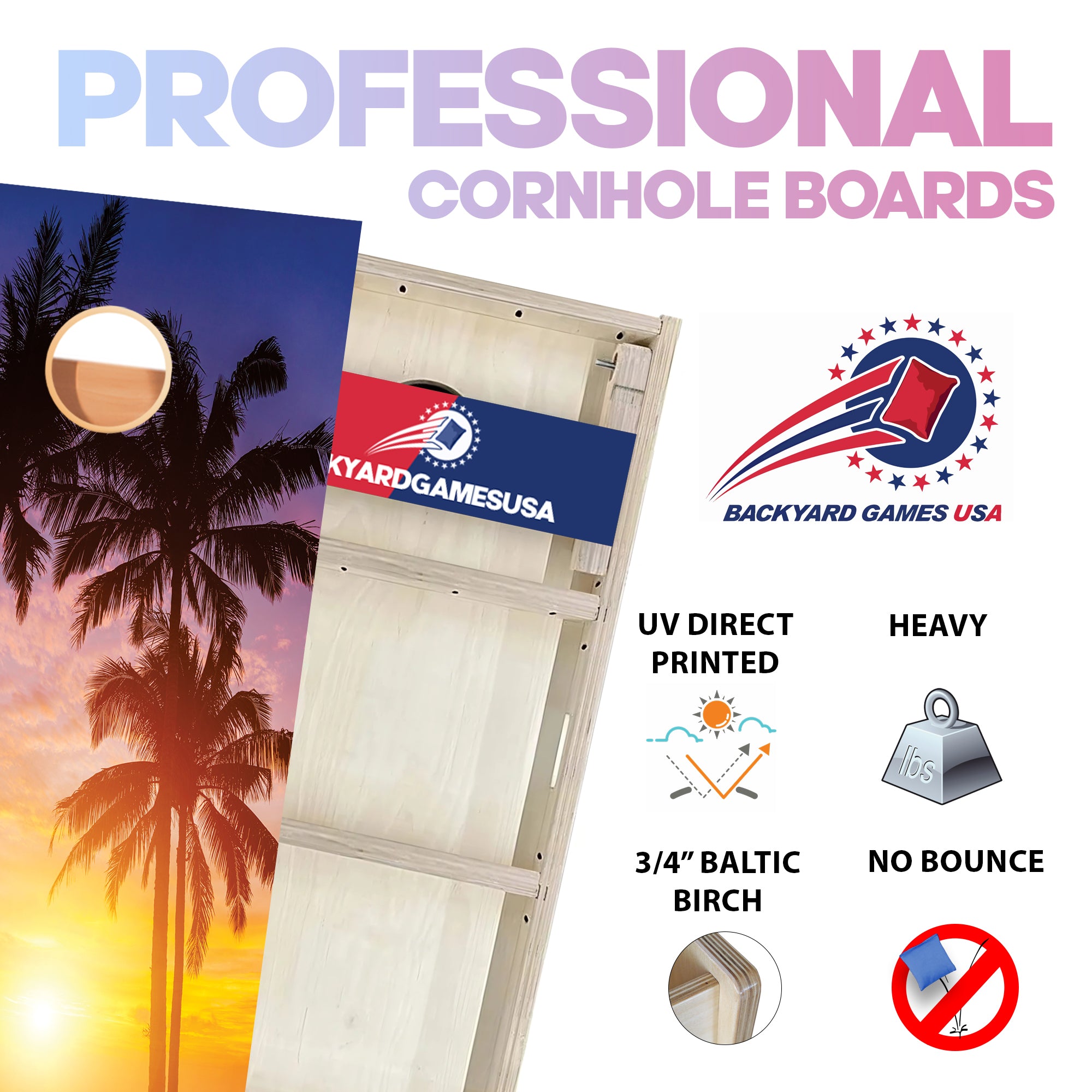 Palm Trees Ocean Professional Cornhole Boards