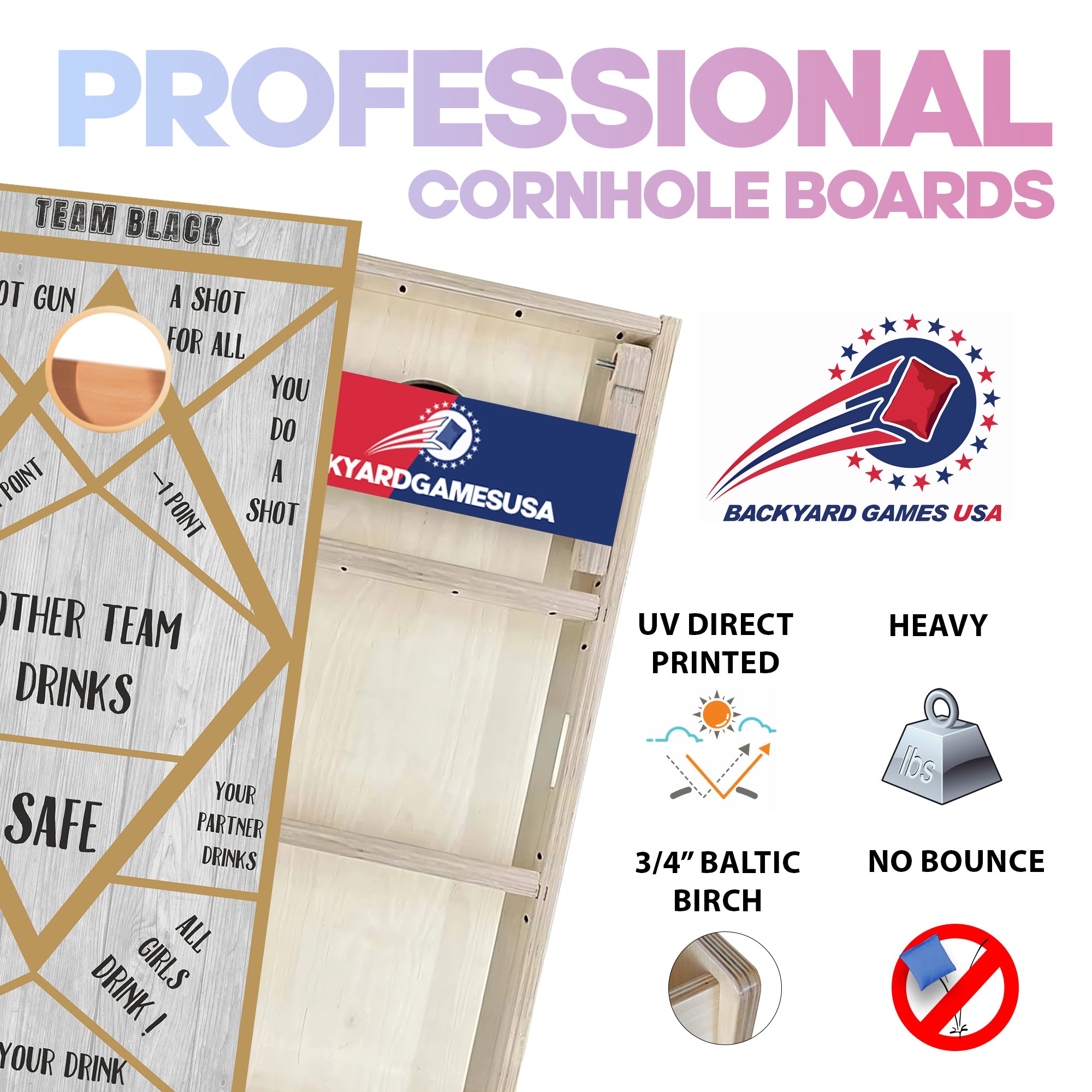 Gold Black Drinking Professional Cornhole Boards