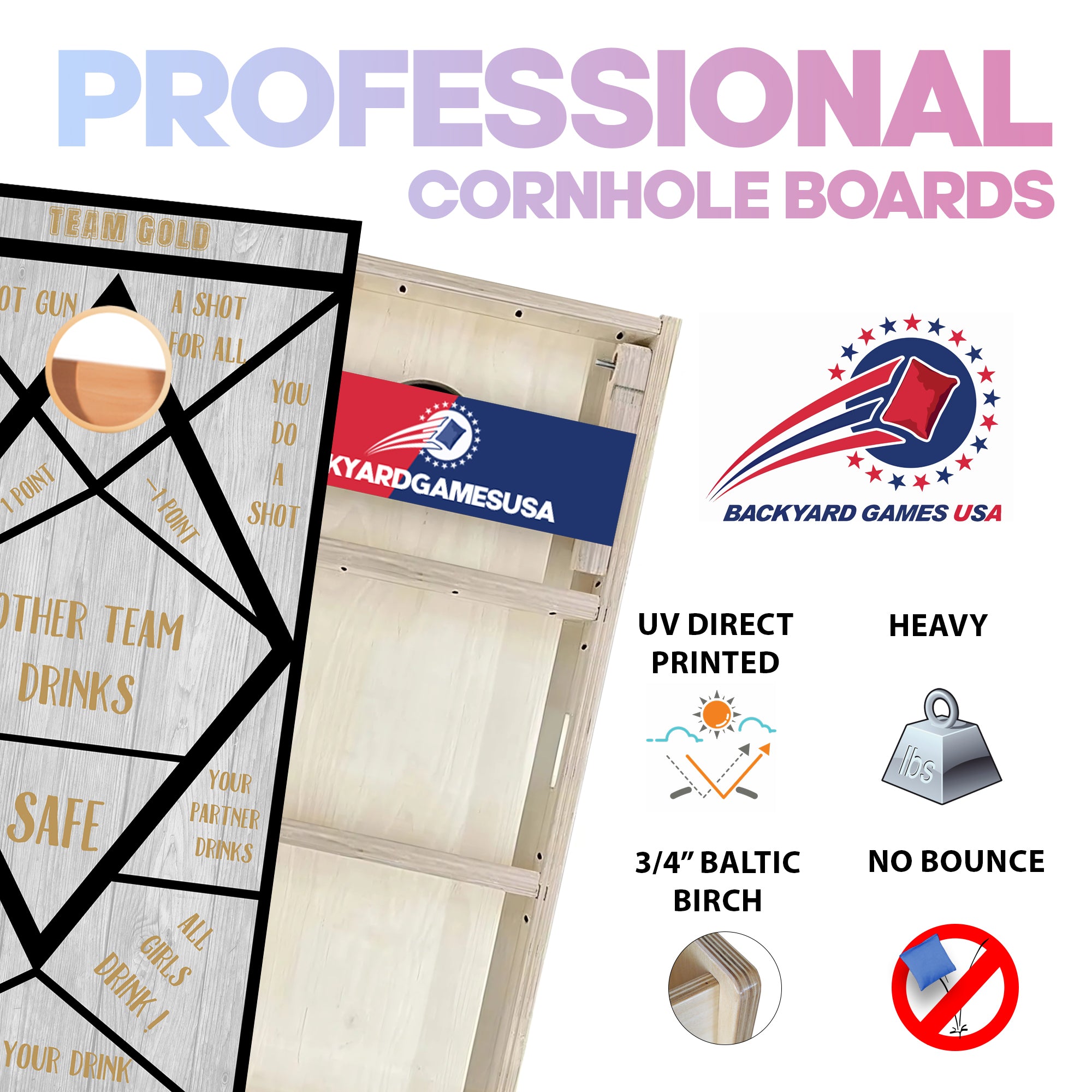 Gold Black Drinking Professional Cornhole Boards