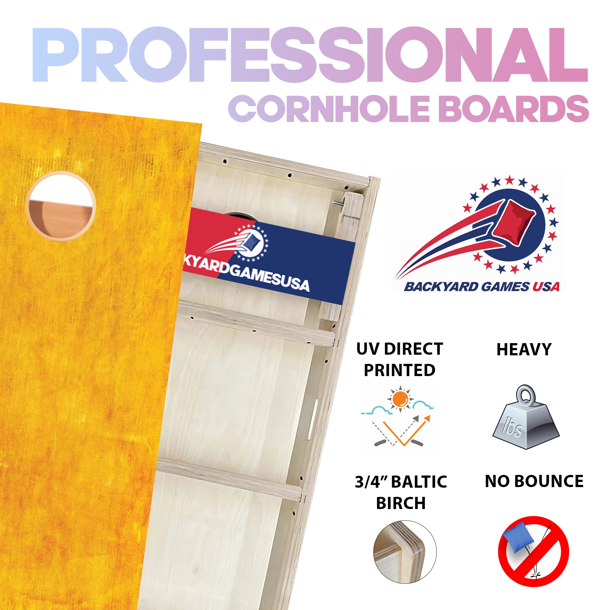 Gold Wood Grain Professional Cornhole Boards