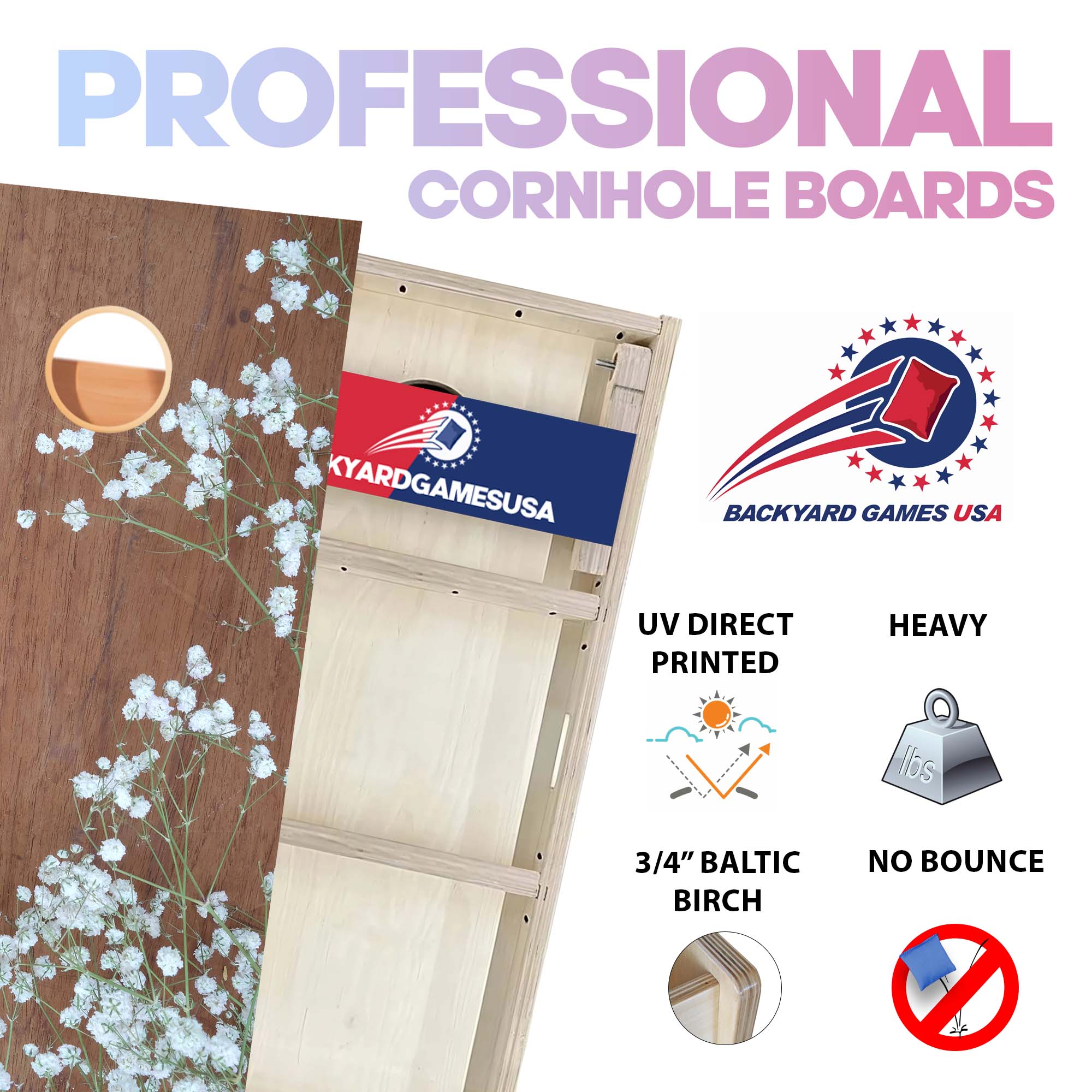 Flowered Grain Professional Cornhole Boards