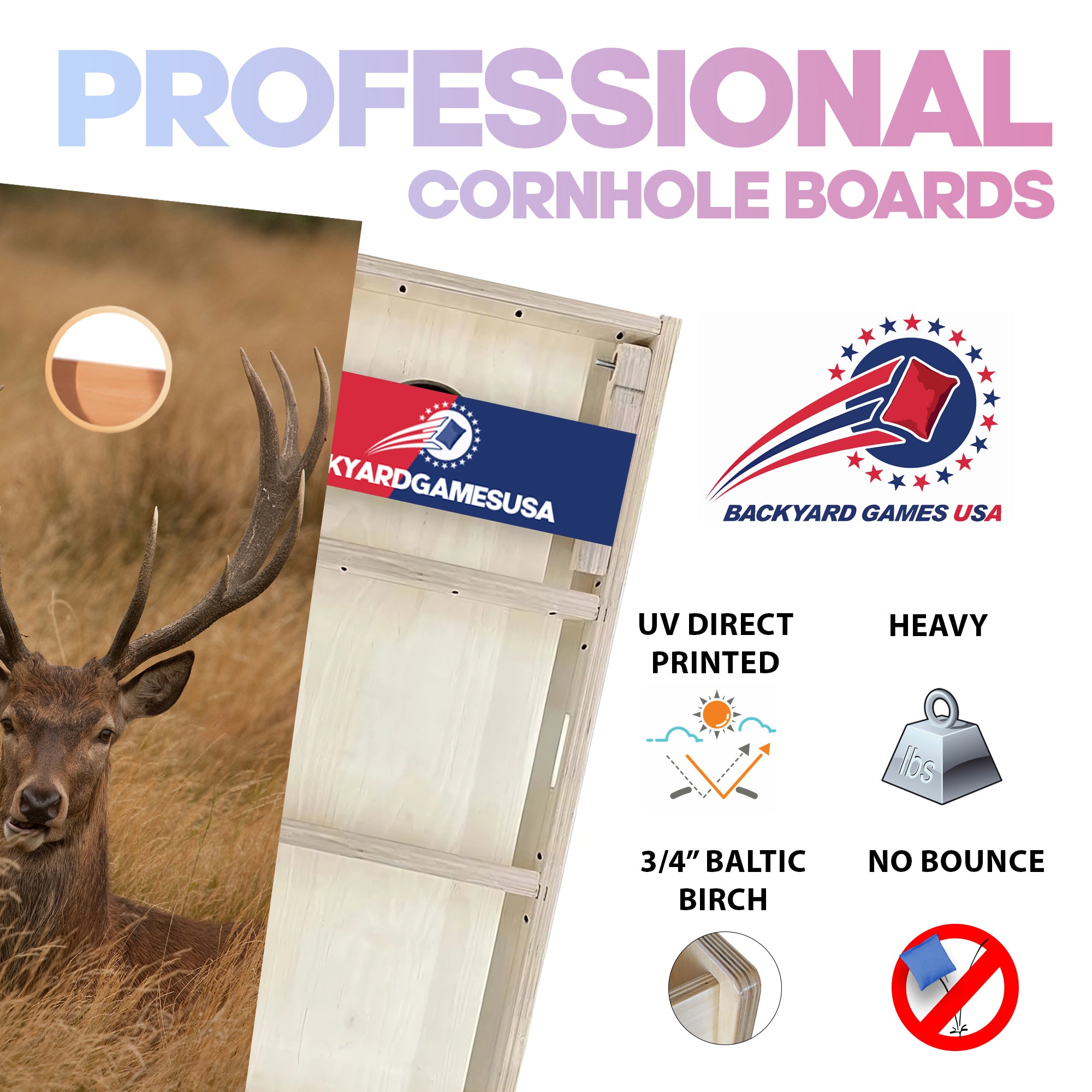Deer in Grass Professional Cornhole Boards