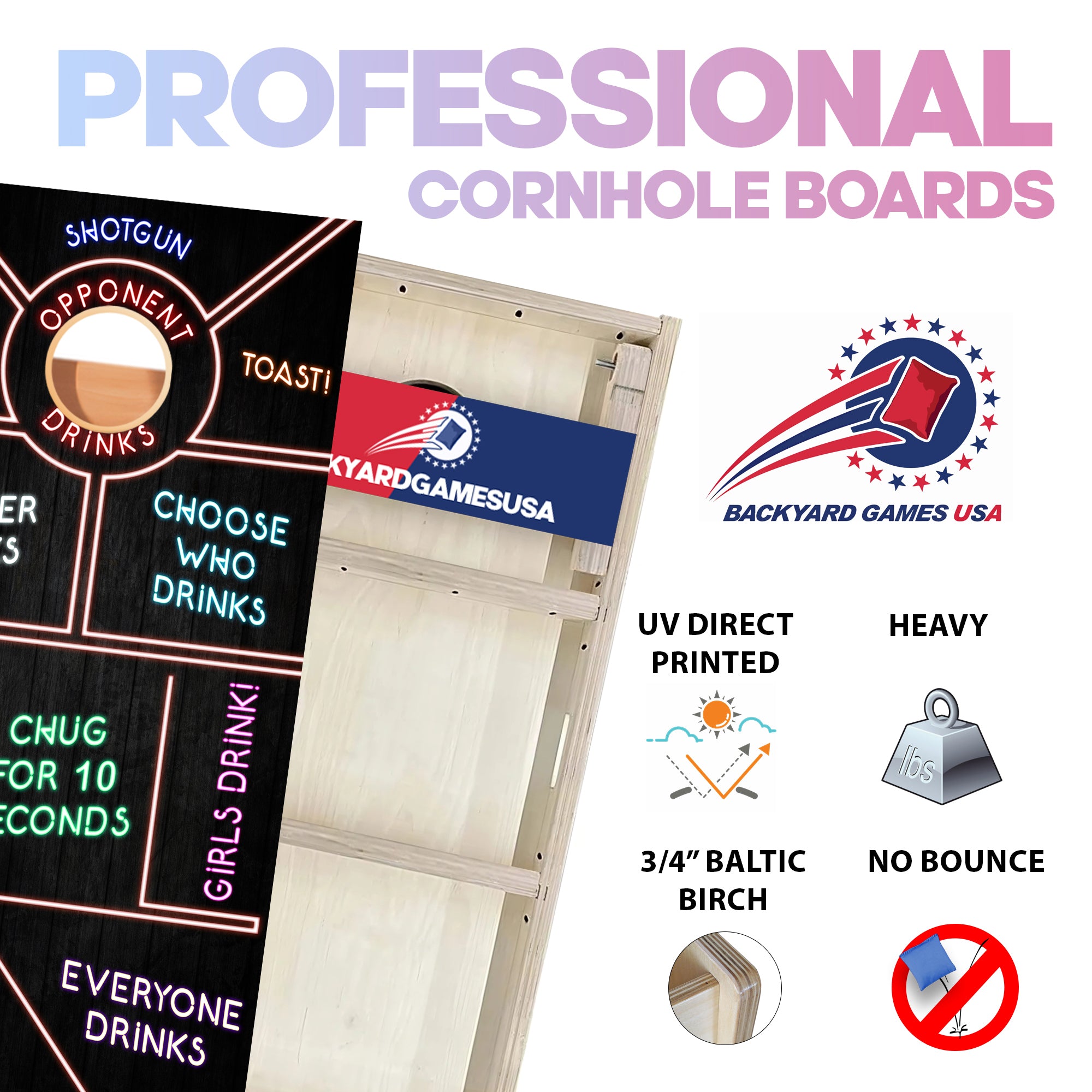 Wood Neon Drink Professional Cornhole Boards