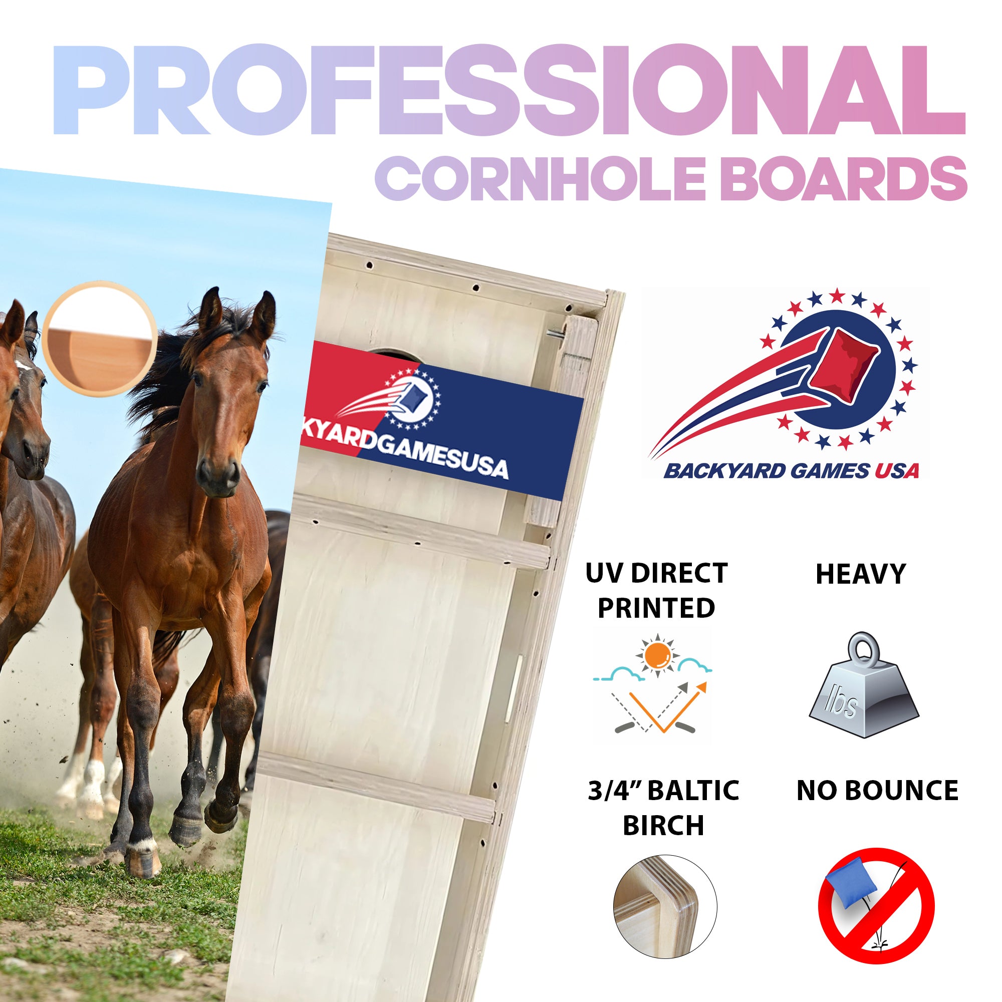 Horses Running Professional Cornhole Boards