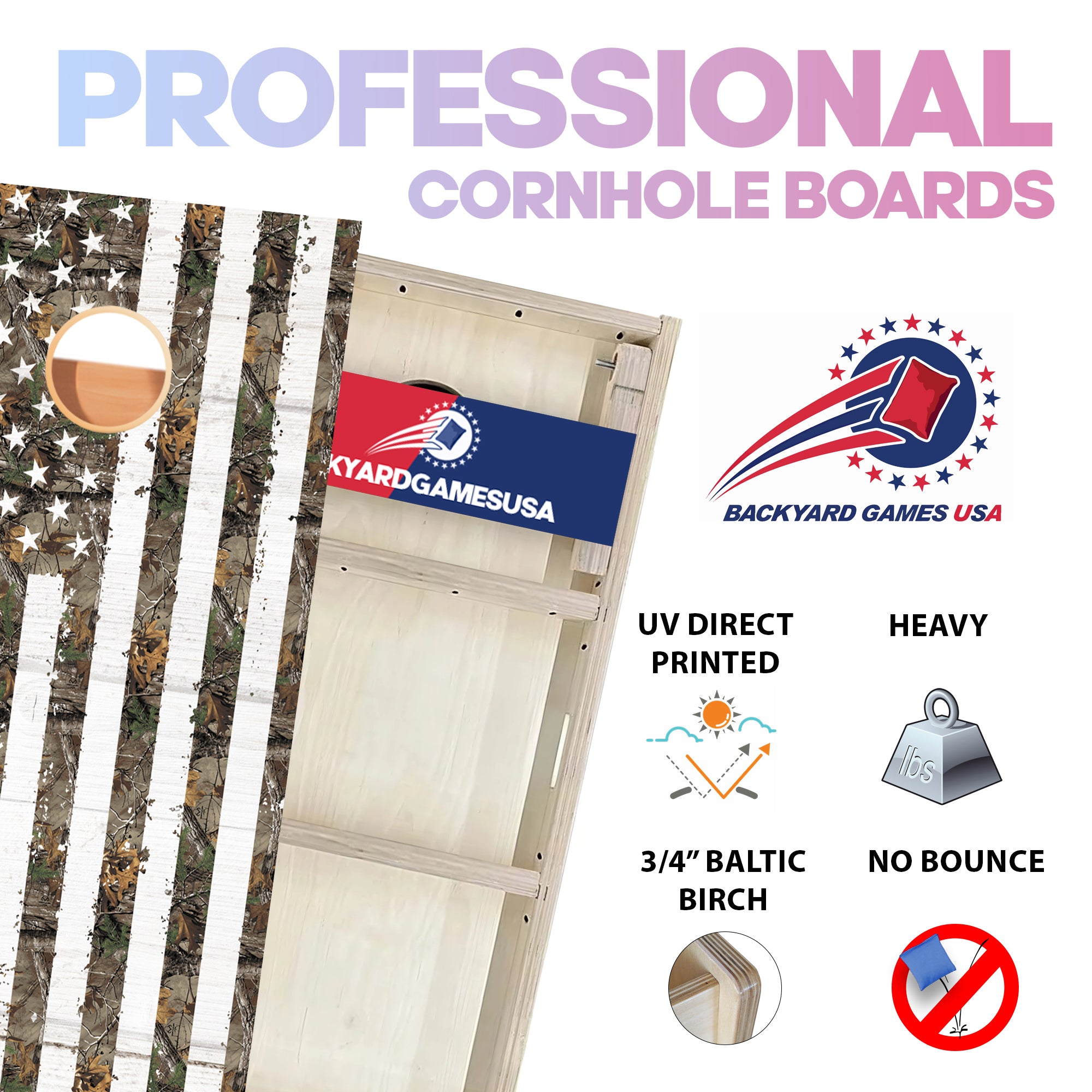 Camo Flag Professional Cornhole Boards