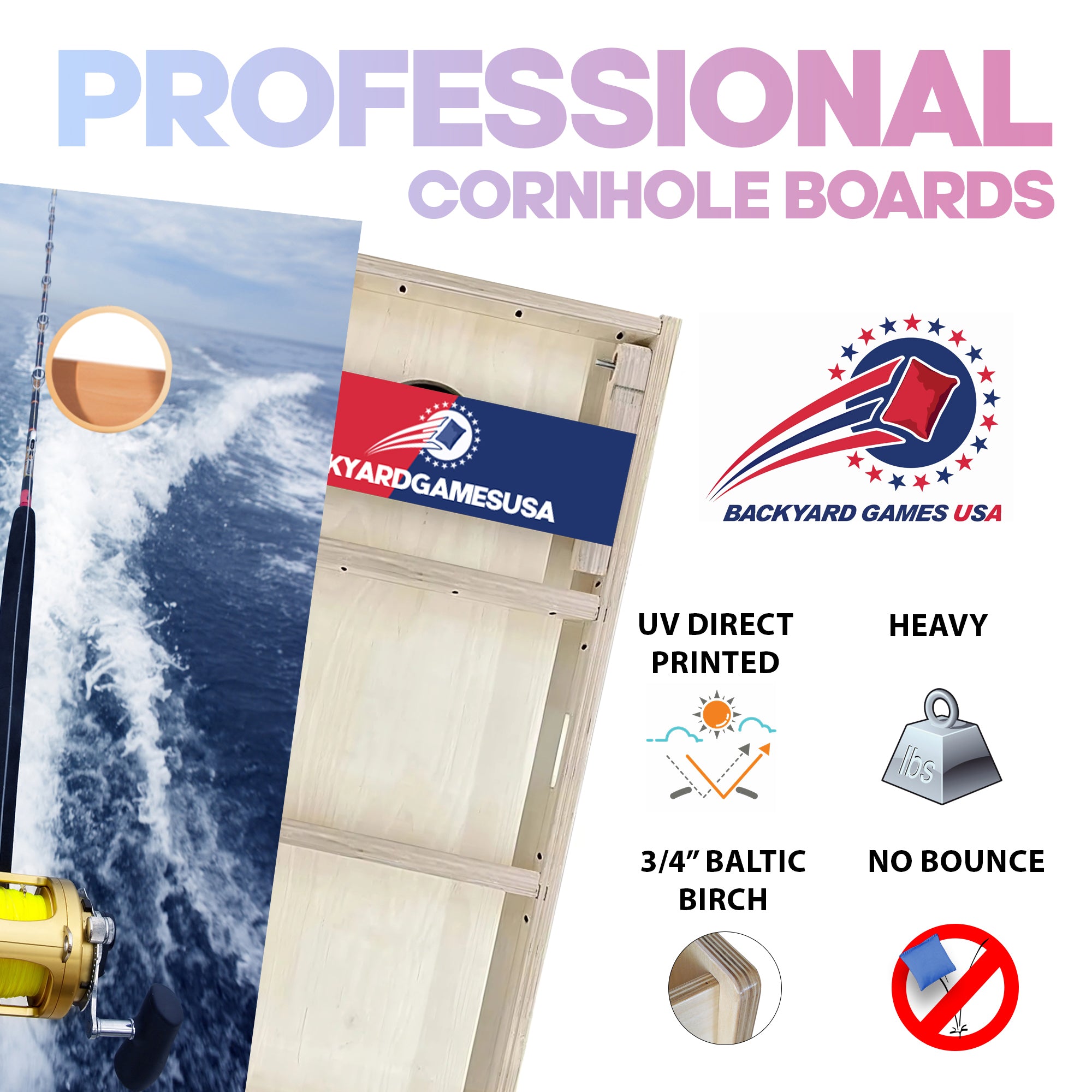 Fishing Rod Ocean Professional Cornhole Boards