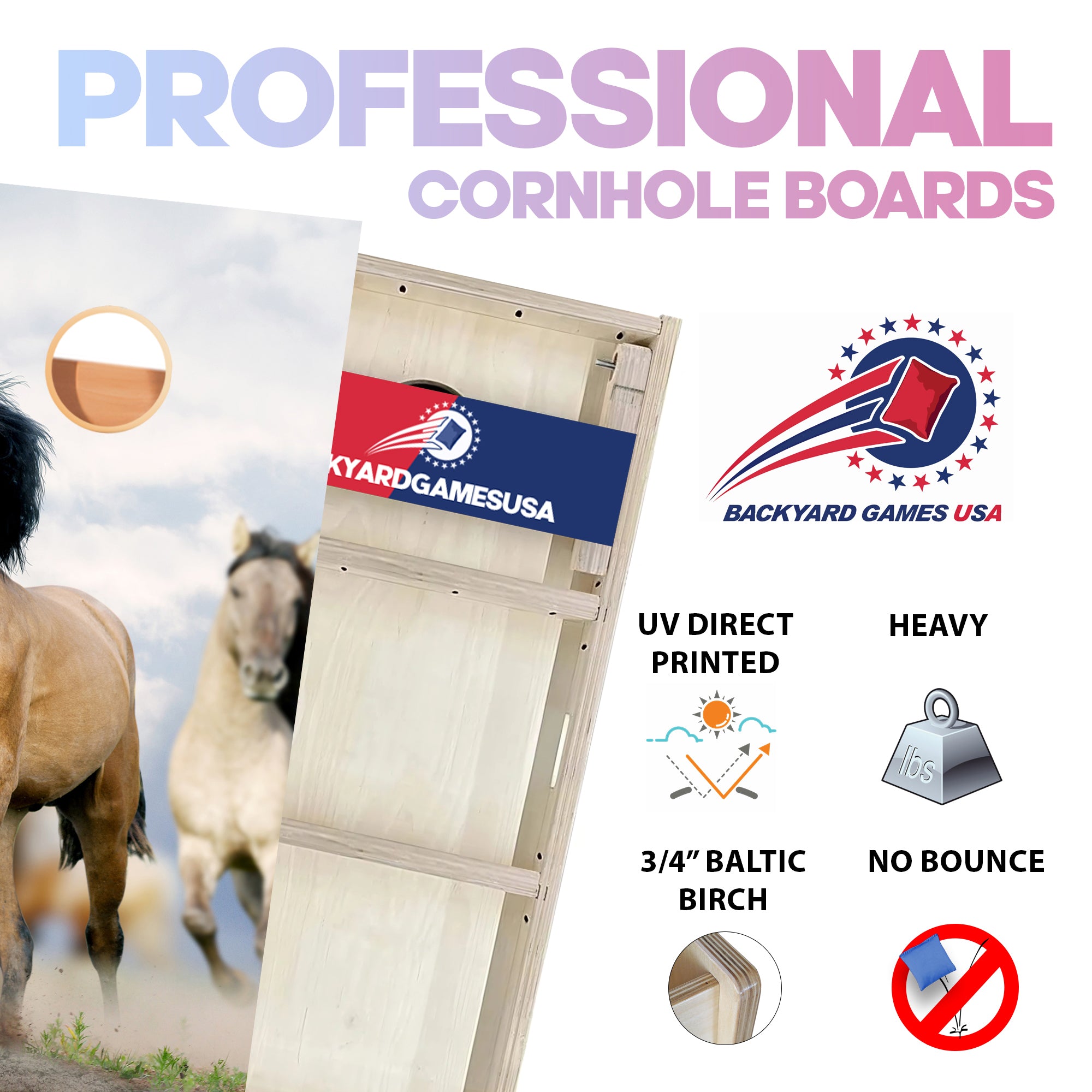 Horses Running Professional Cornhole Boards
