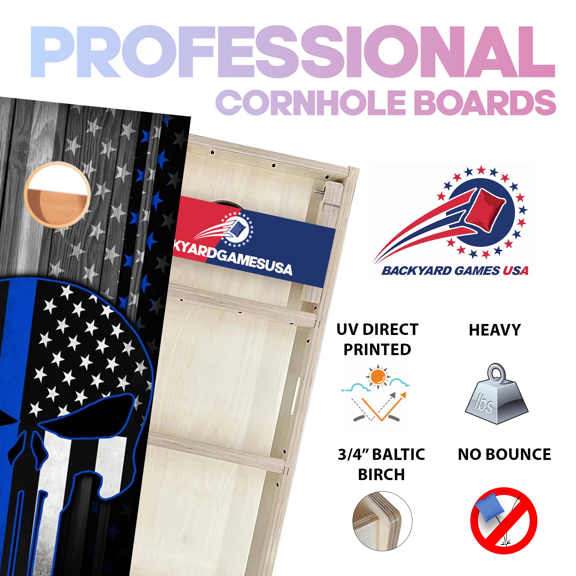 Blue Line Skull Professional Cornhole Boards