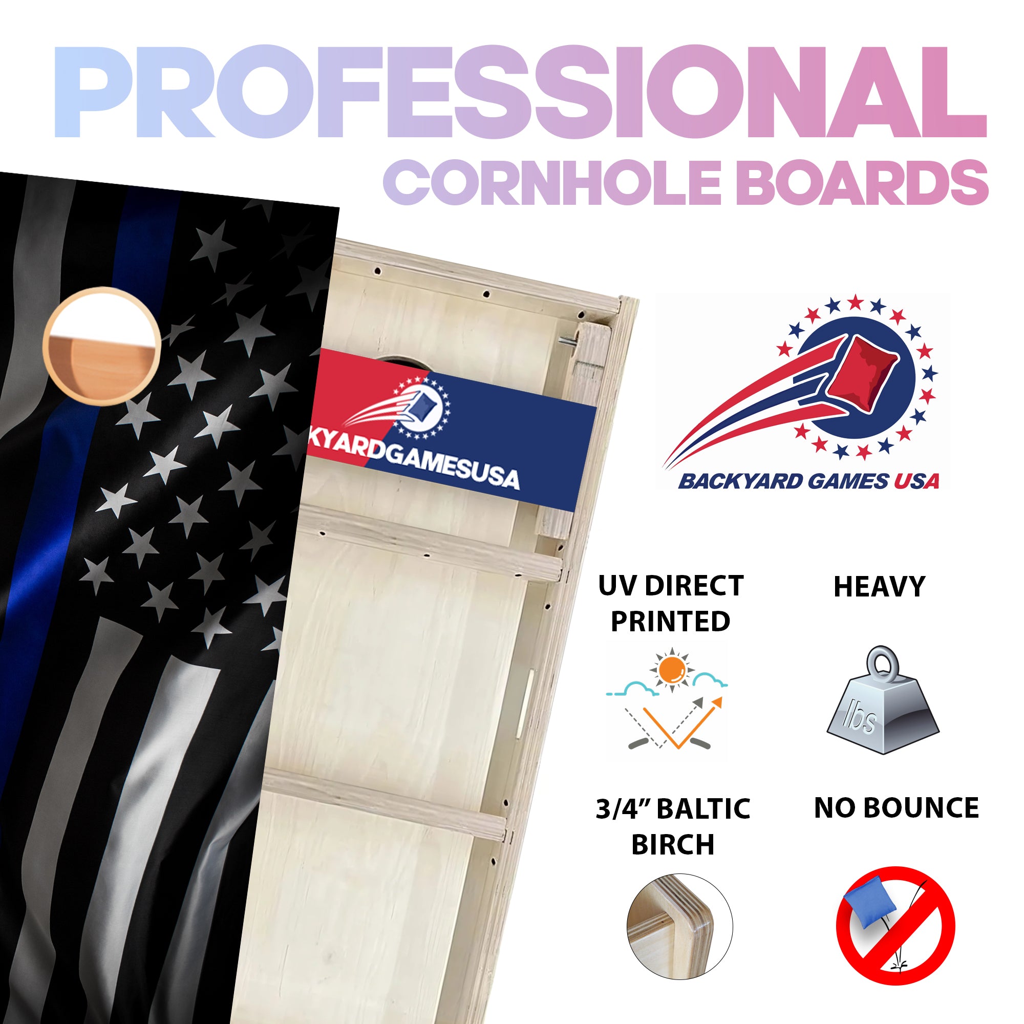 Blue Line Flag Professional Cornhole Boards