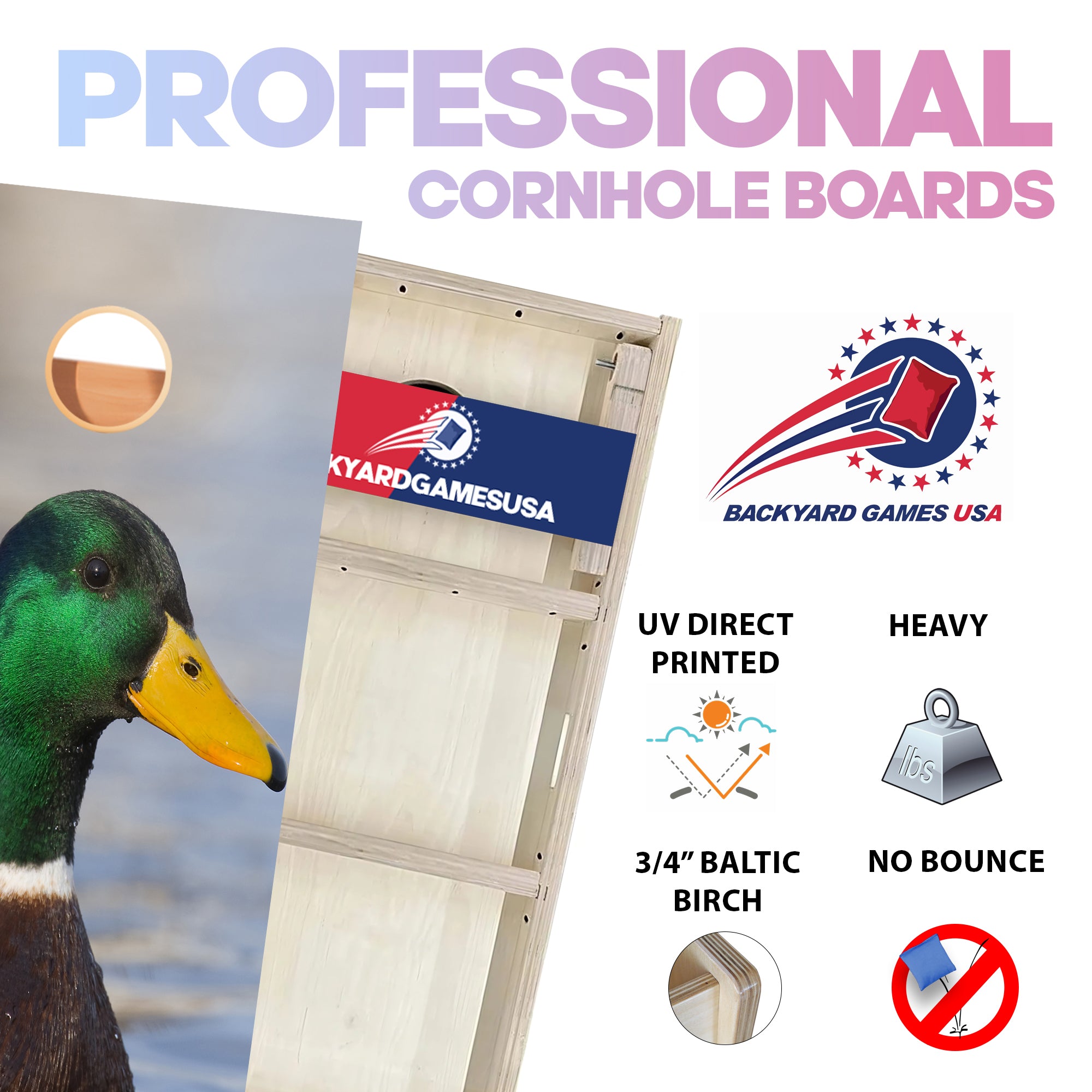 Close Up Duck Professional Cornhole Boards
