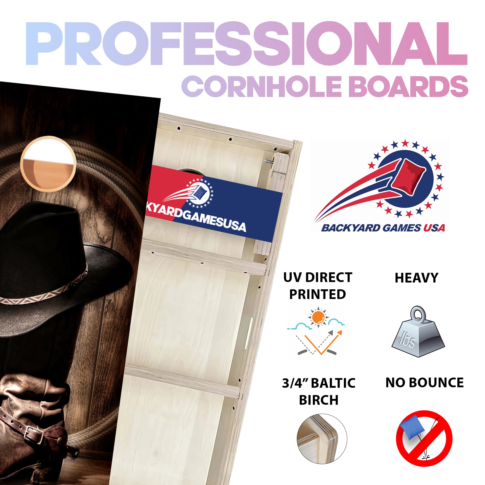 Cowboy Boots and Hat Professional Cornhole Boards