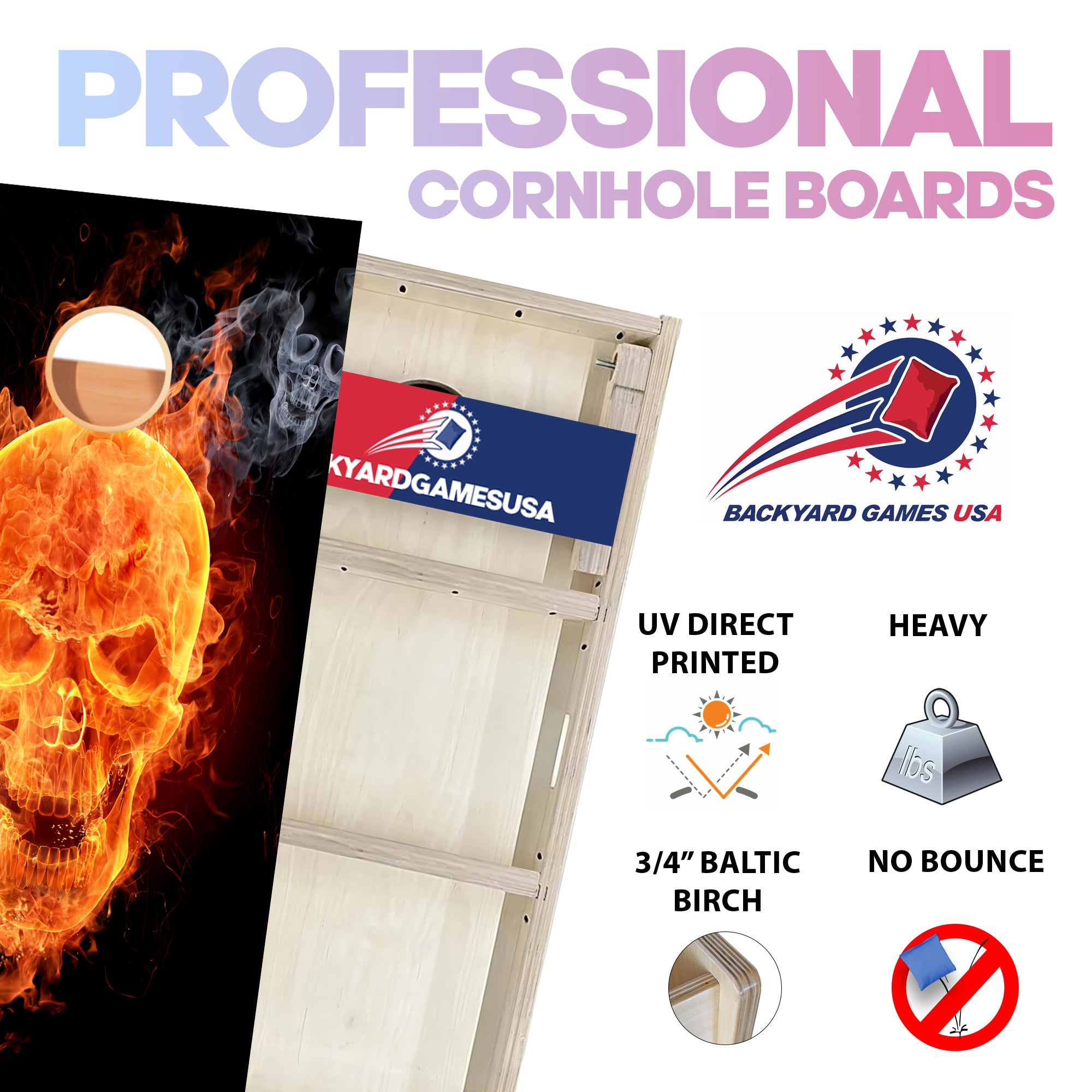 Flames Skull Professional Cornhole Boards