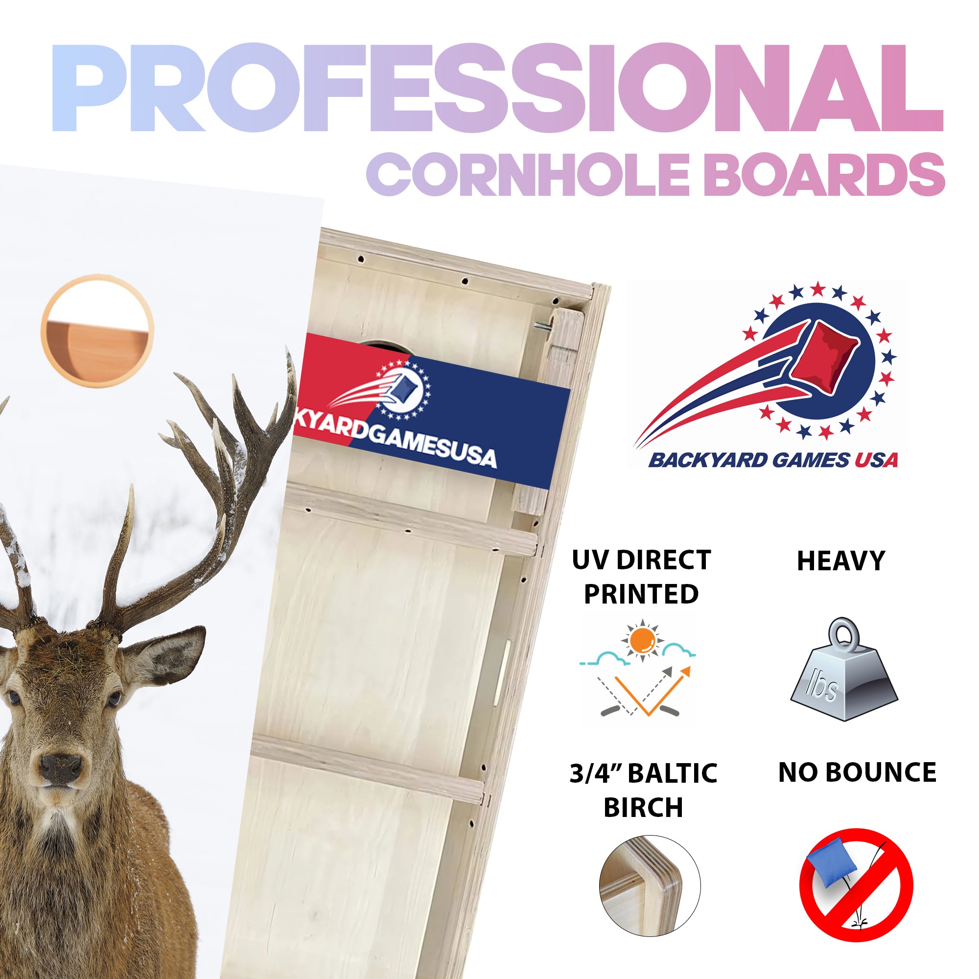 Deer White Back Professional Cornhole Boards