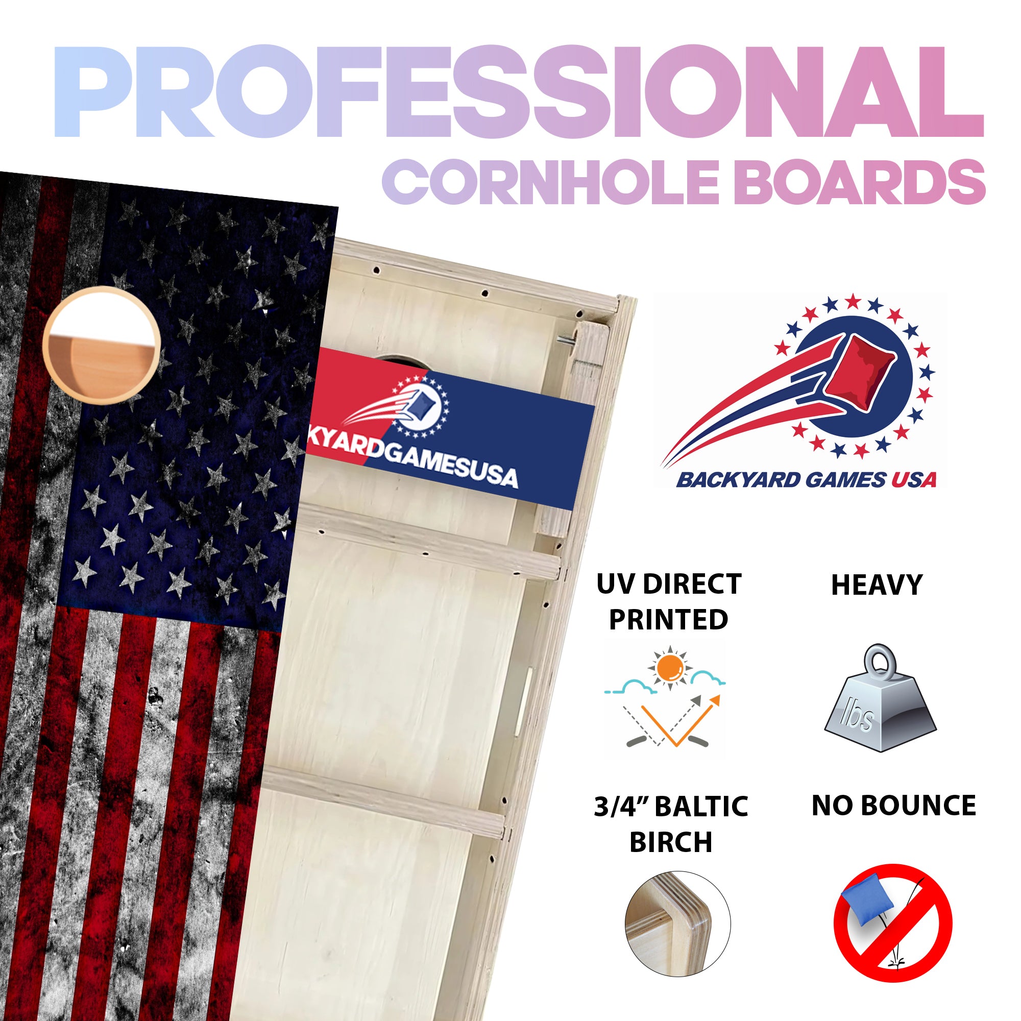 USA Flag with Black Color Professional Cornhole Boards