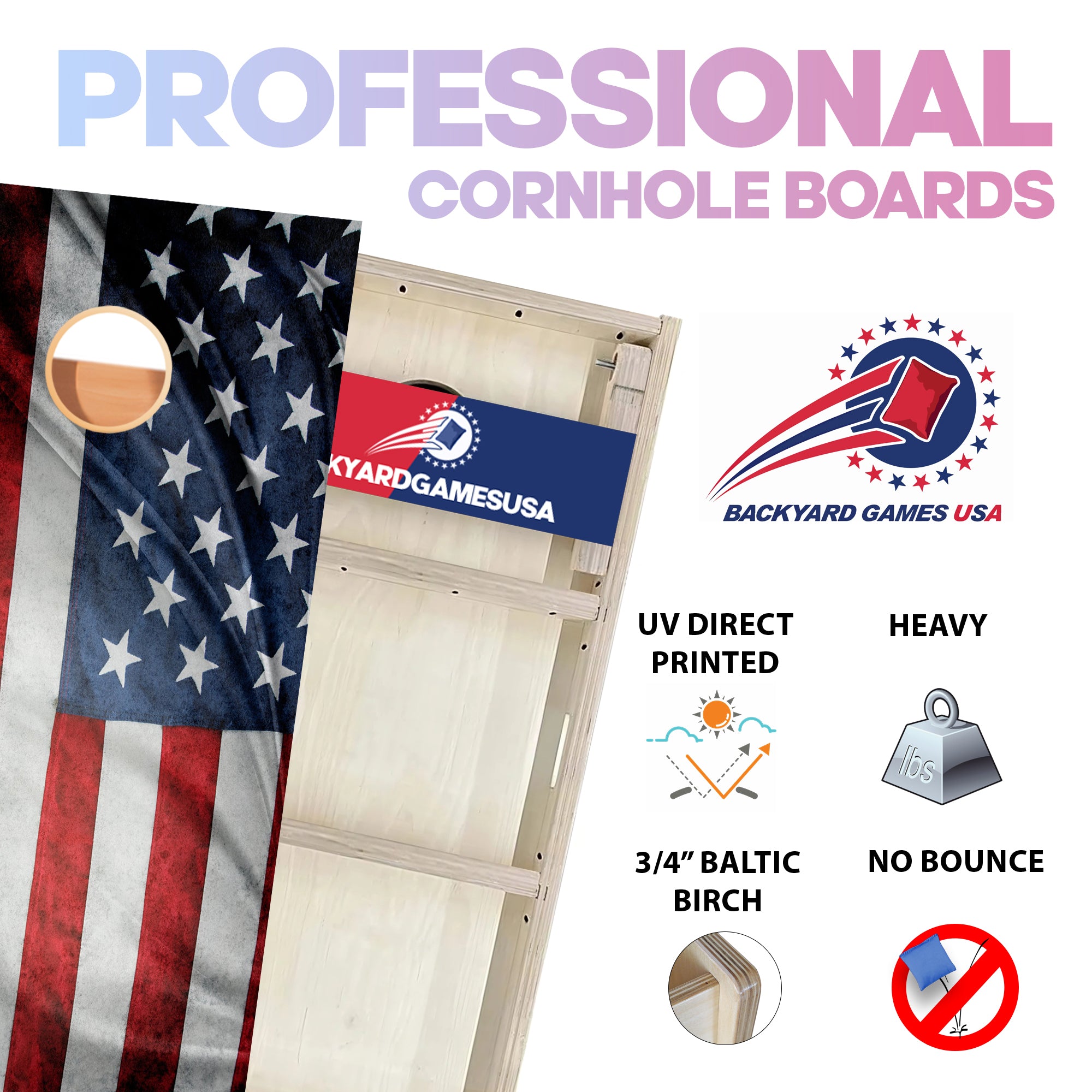 USA Flag Professional Cornhole Boards