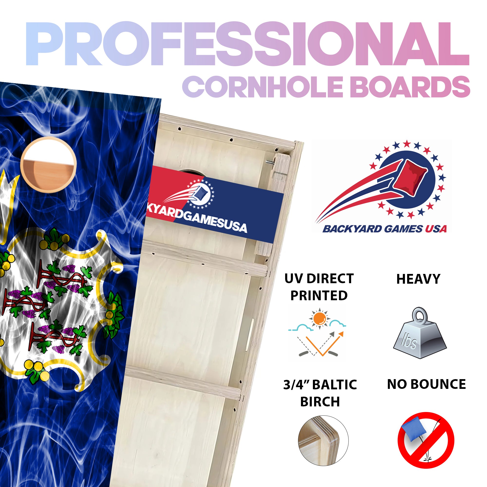 Connecticut Windy Flag Professional Cornhole Boards